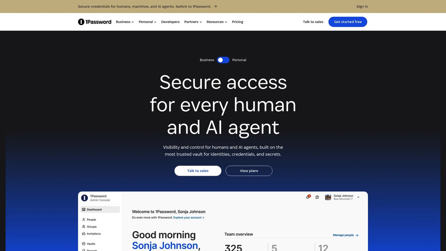 1Password password manager homepage