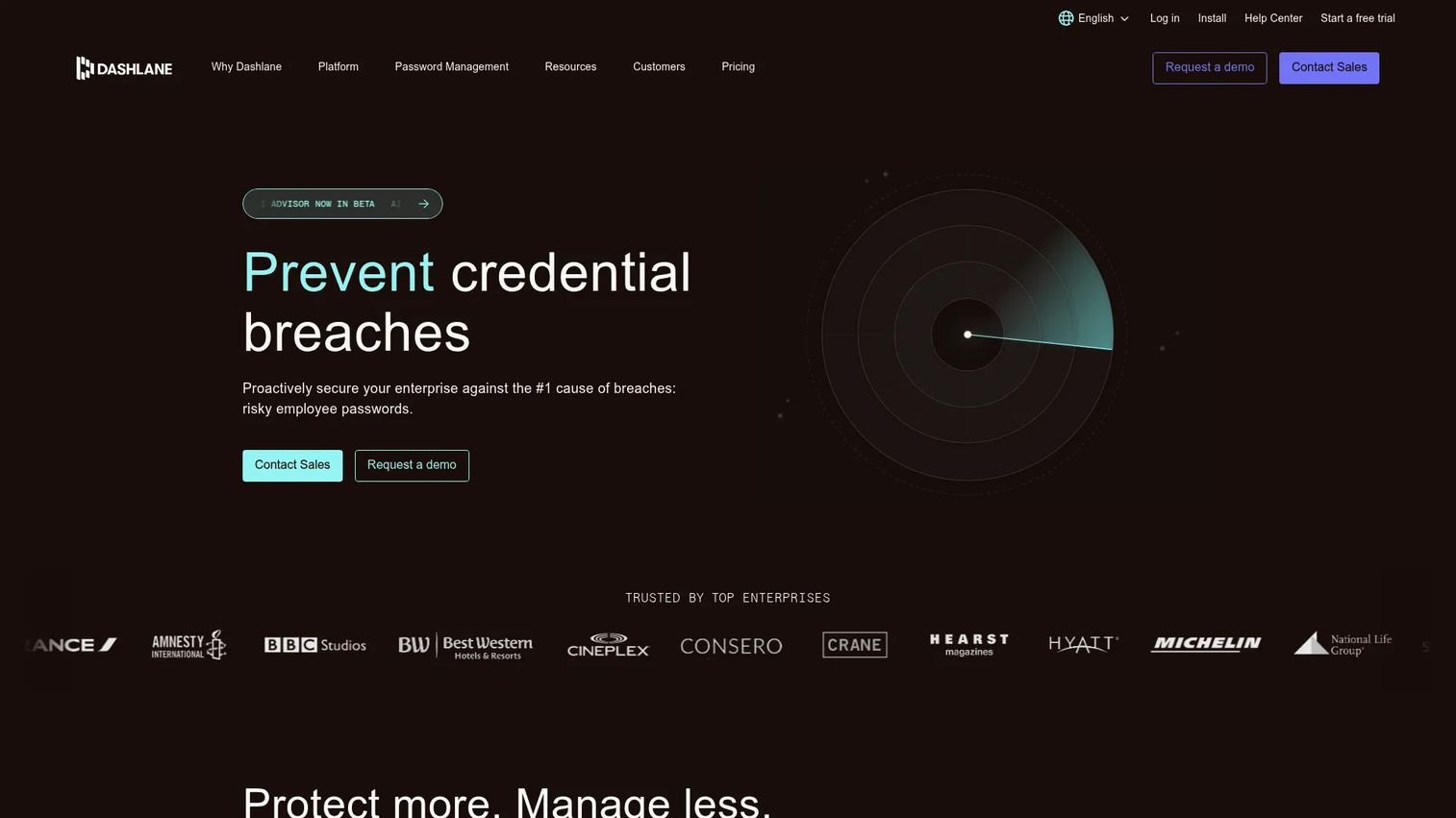 Dashlane password manager homepage