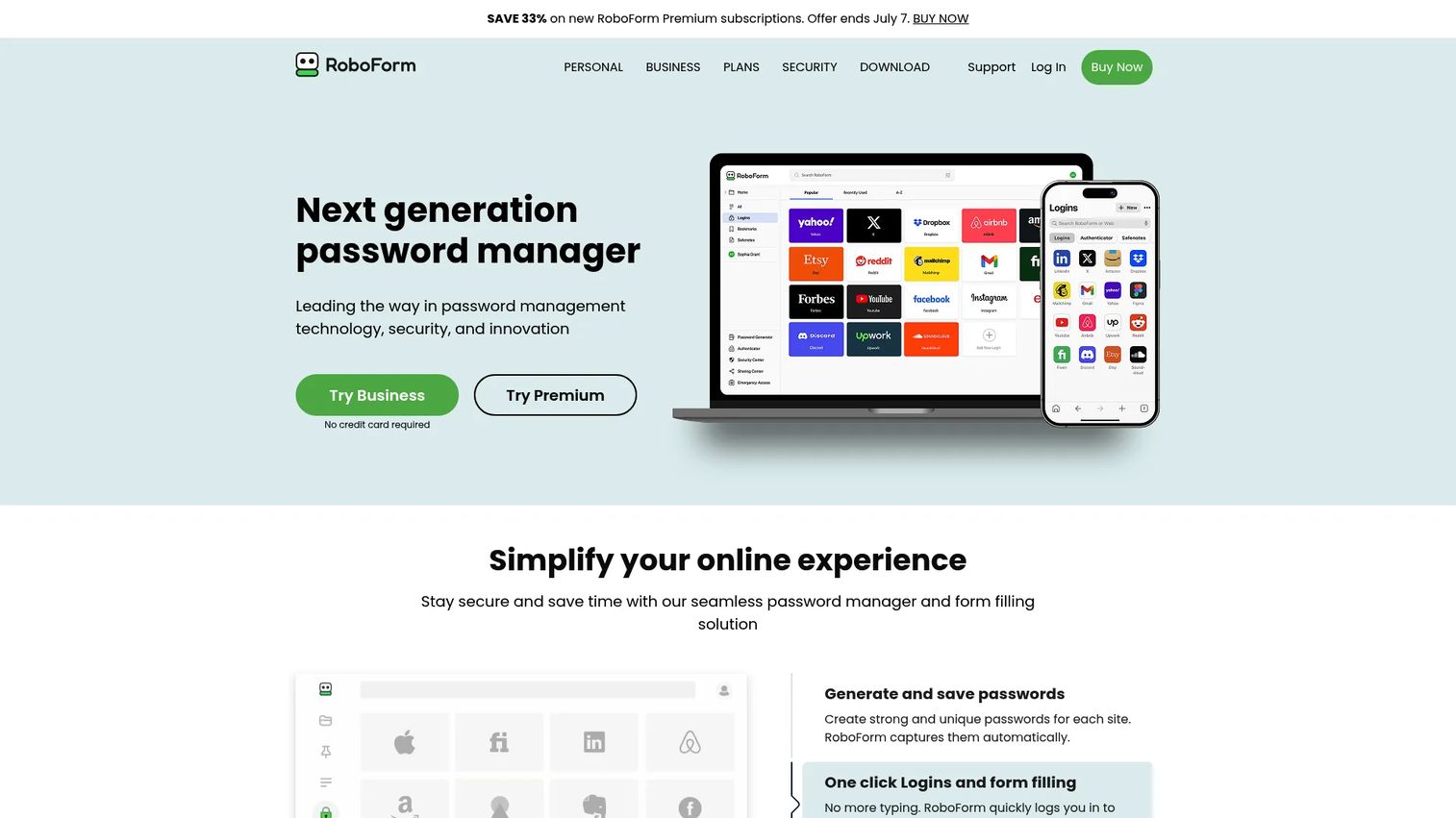 RoboForm password manager homepage