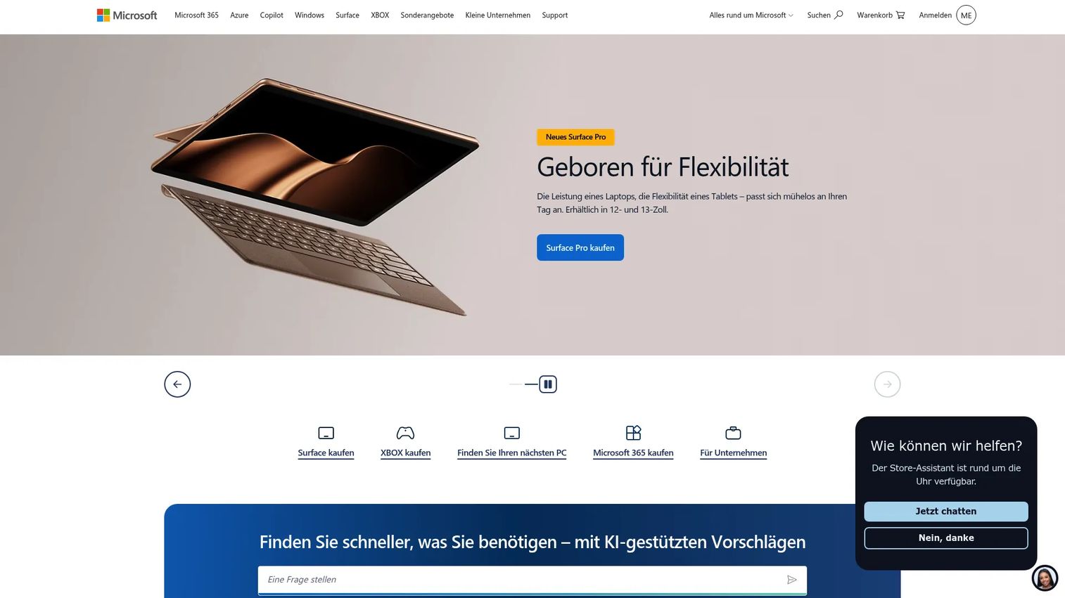 Microsoft homepage screenshot