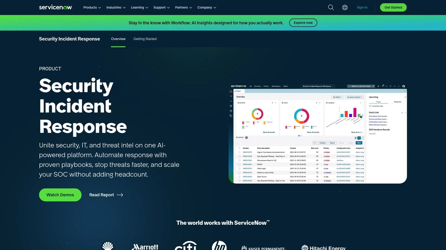 ServiceNow Security Incident Response product page