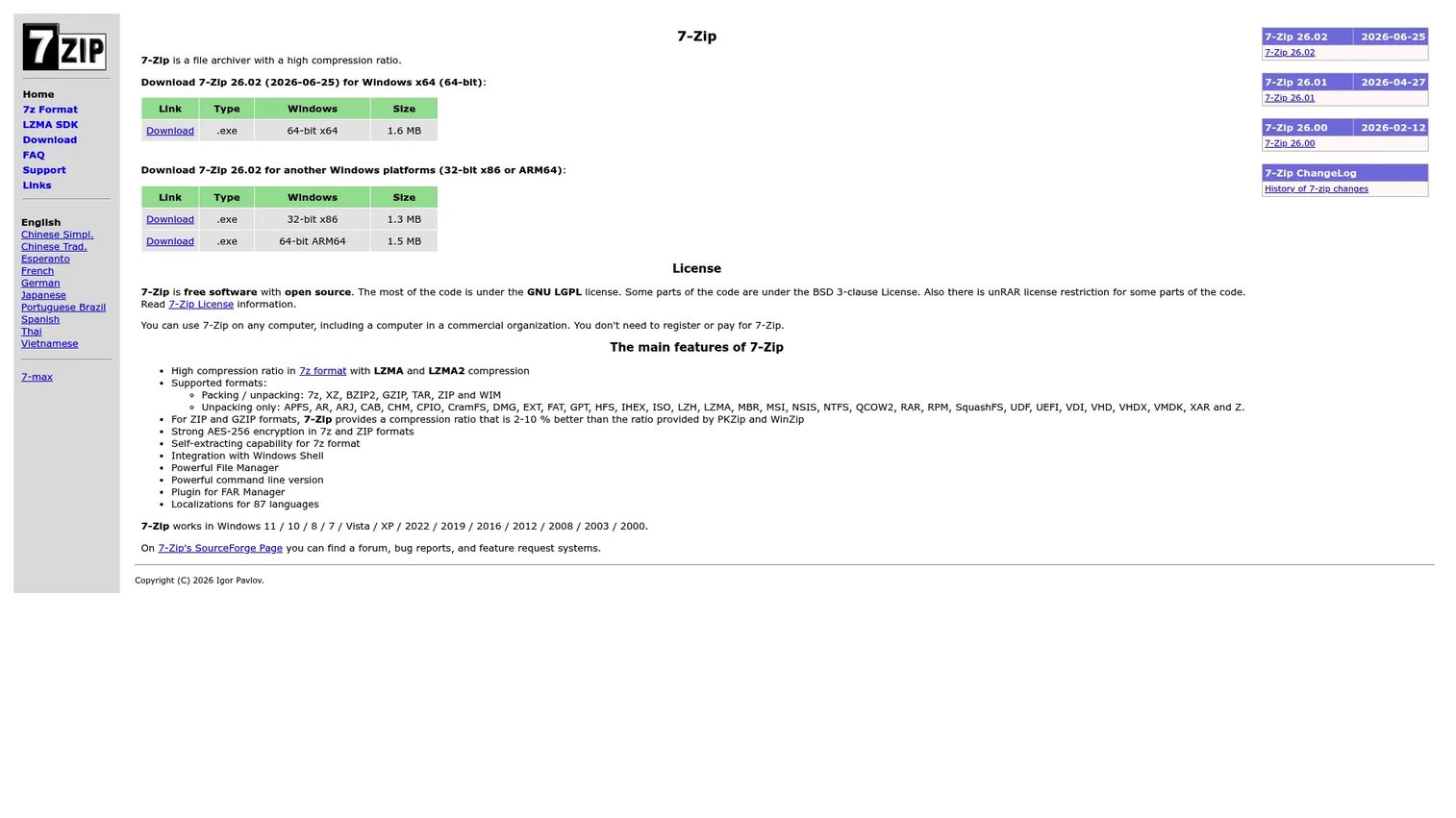 7-Zip file archiver and encryption homepage