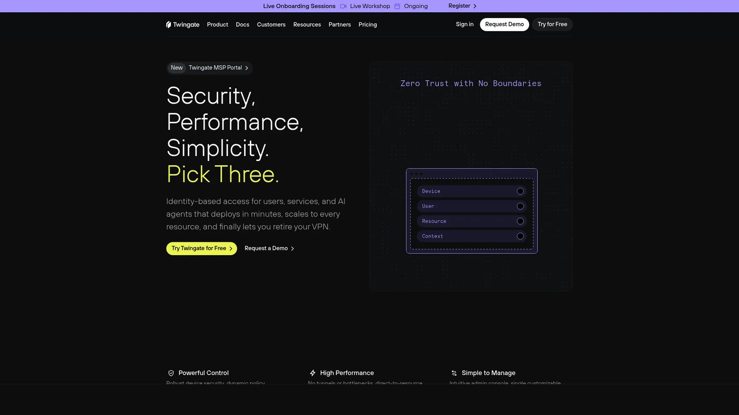 Twingate zero trust network access software homepage