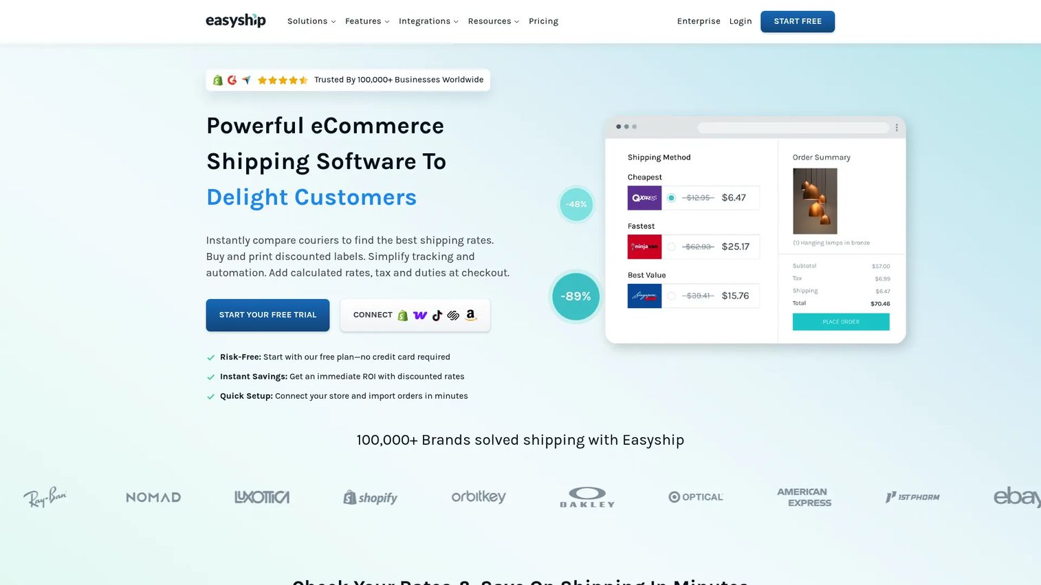 Easyship multi carrier shipping software homepage