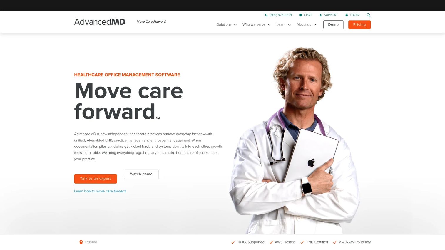 AdvancedMD practice management software homepage