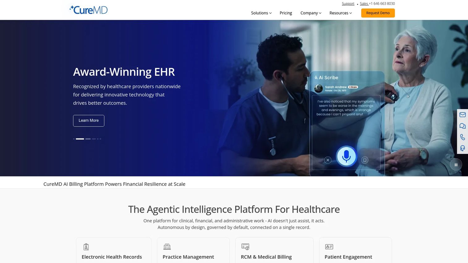 CureMD practice management software homepage