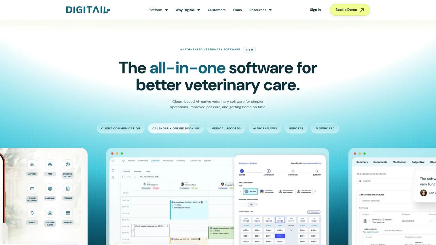 Digitail veterinary practice management software dashboard