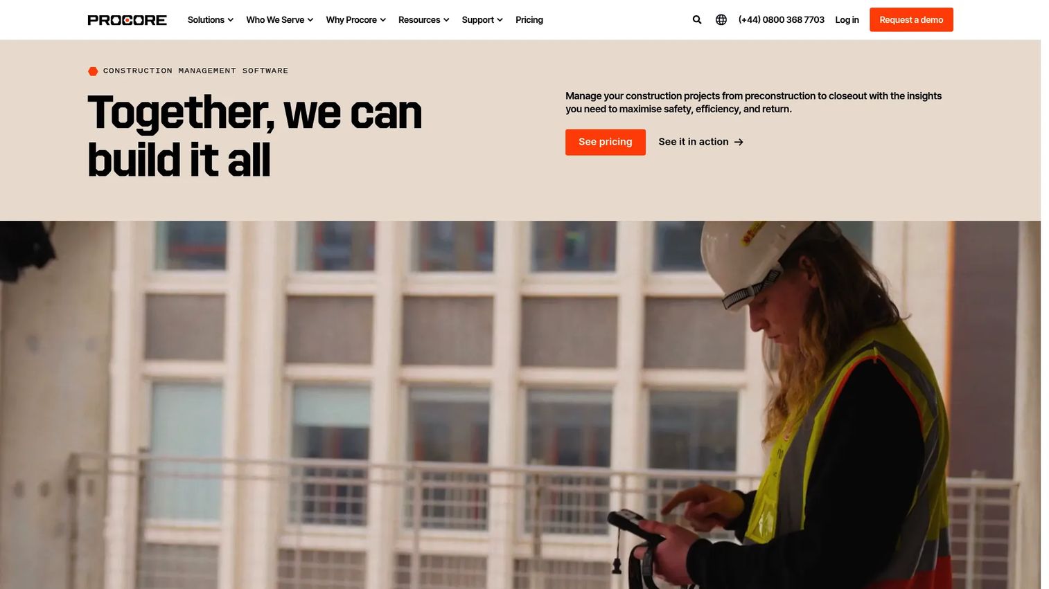 Procore construction management platform homepage