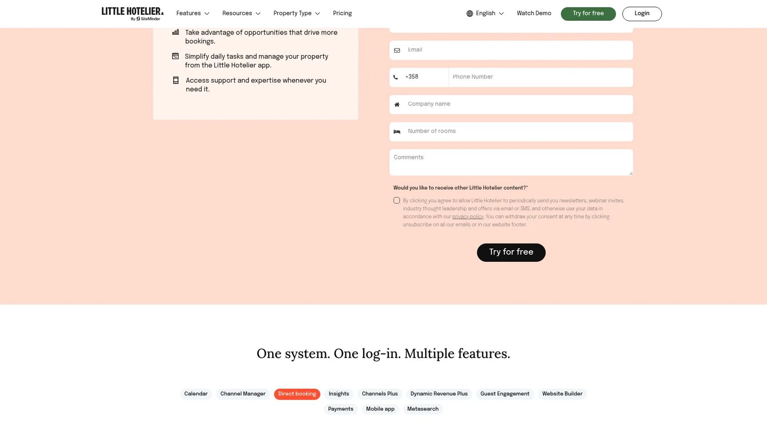 Little Hotelier hotel management software homepage