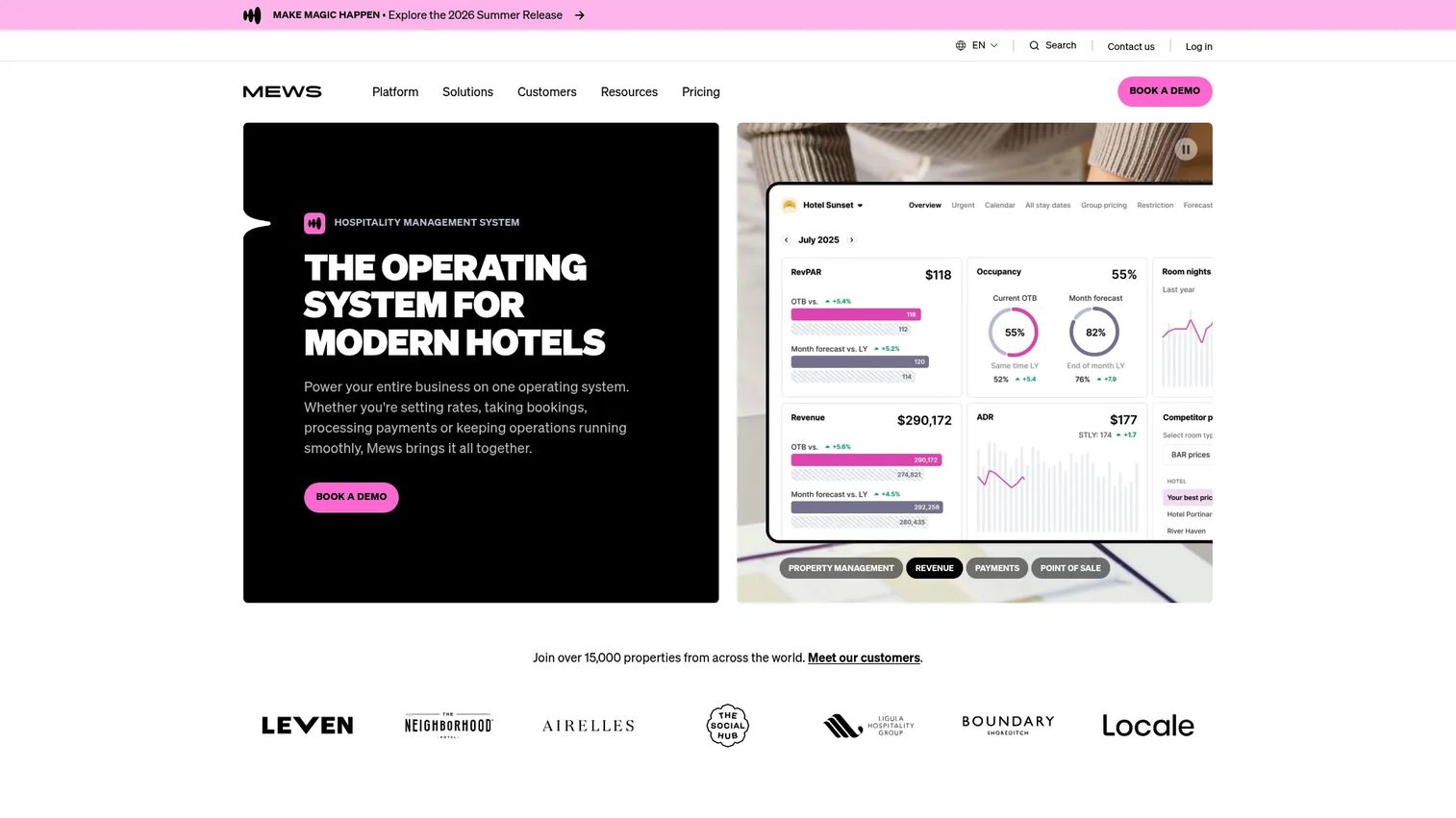Mews hotel management software homepage