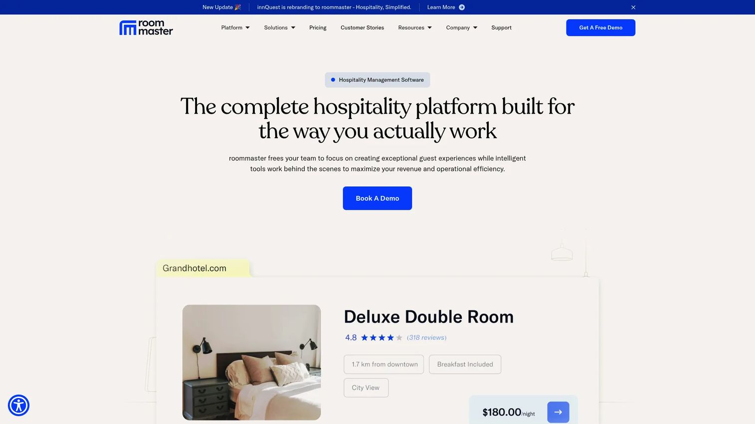 Roommaster hotel management software homepage