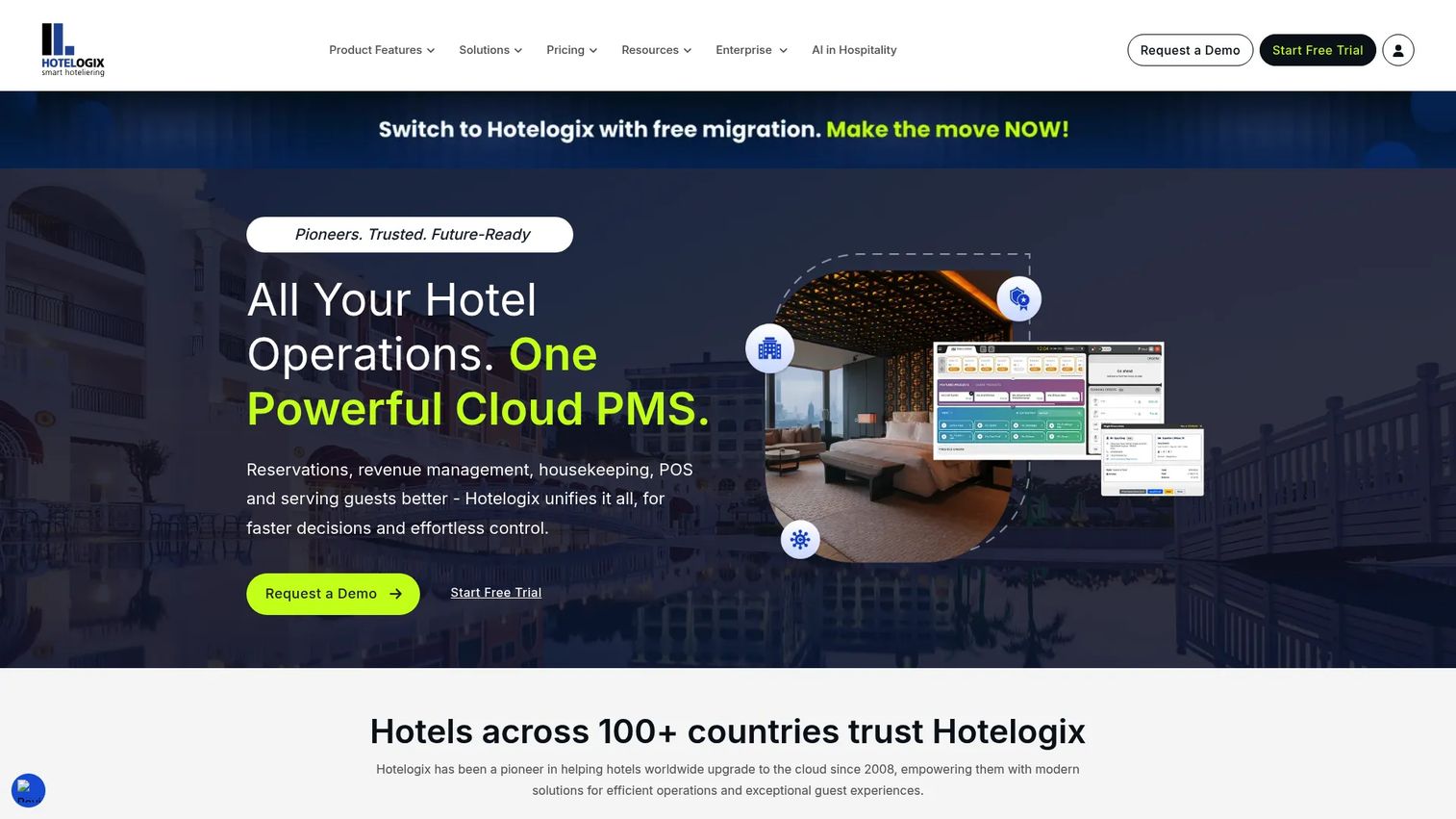 Hotelogix hotel management software homepage