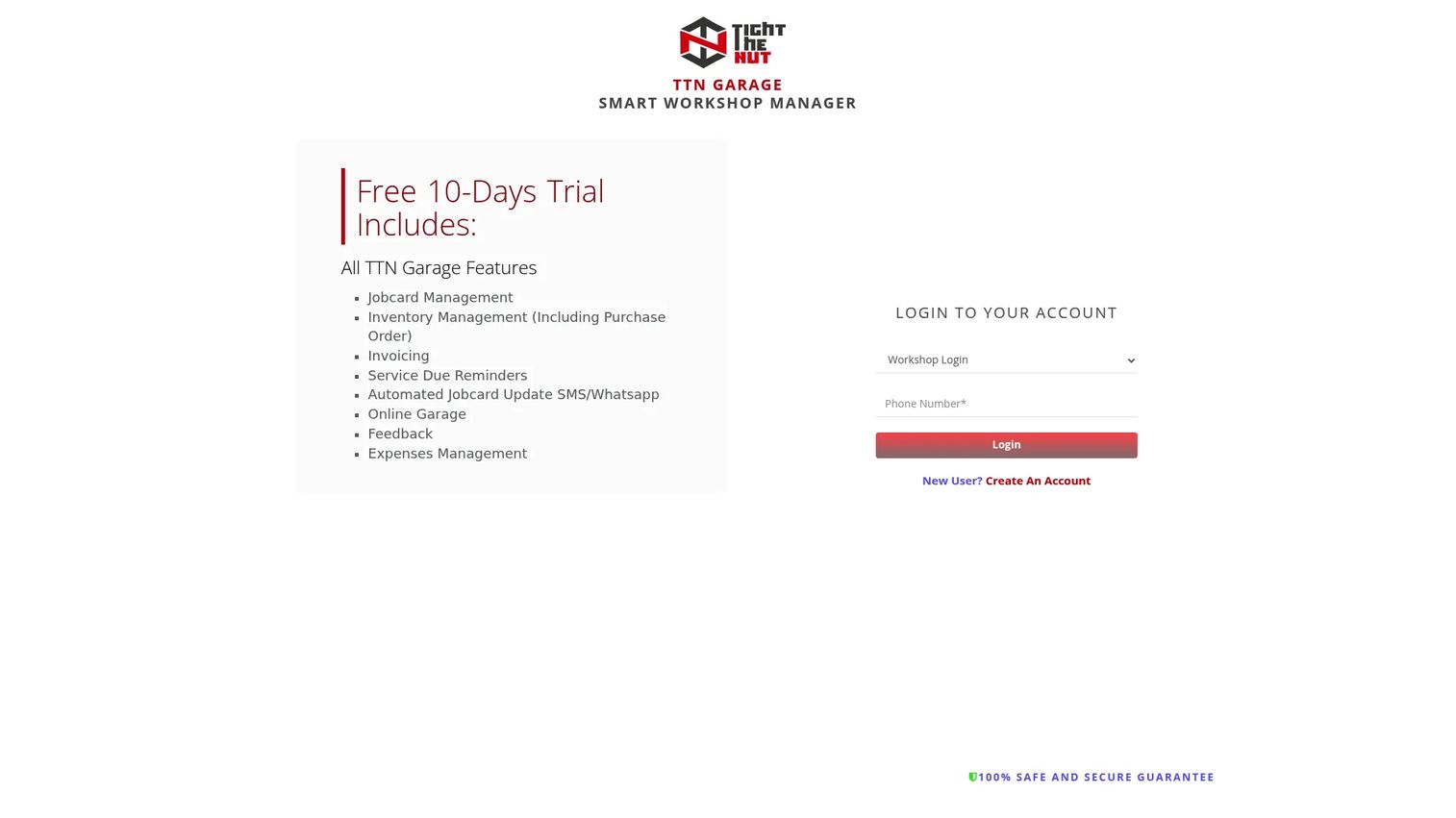 TTN Garage cloud garage management software interface