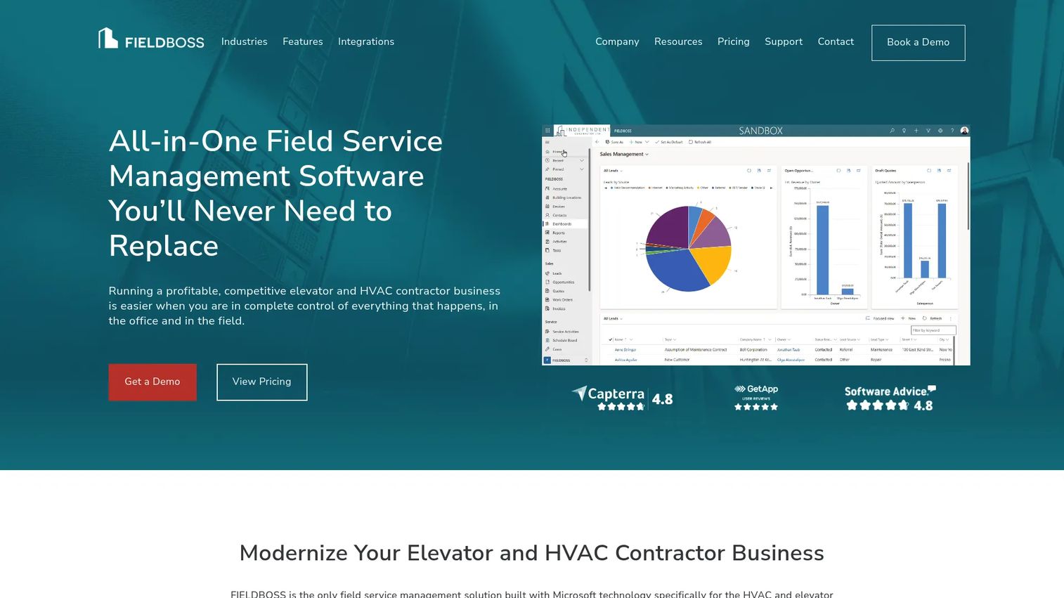 FIELDBOSS ERP-native field service management software homepage