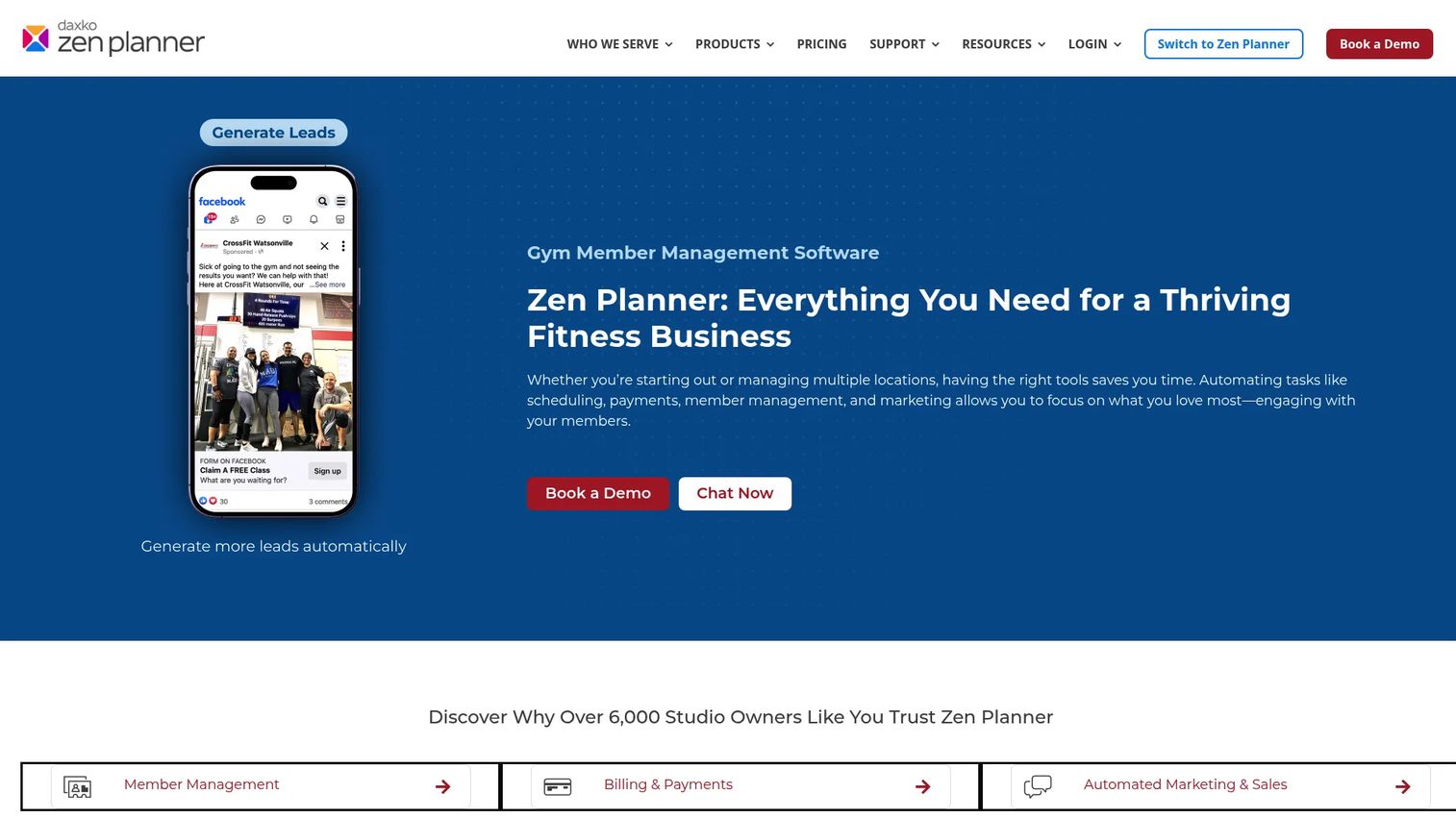 Zen Planner fitness business management software homepage