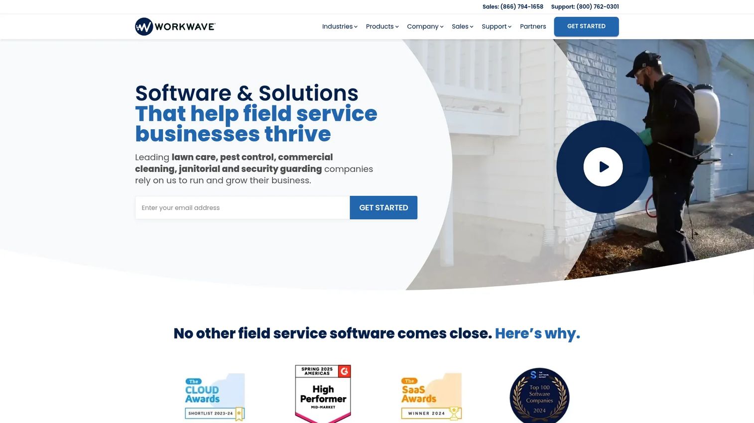 WorkWave Service homepage showing field service software for scheduling and dispatch