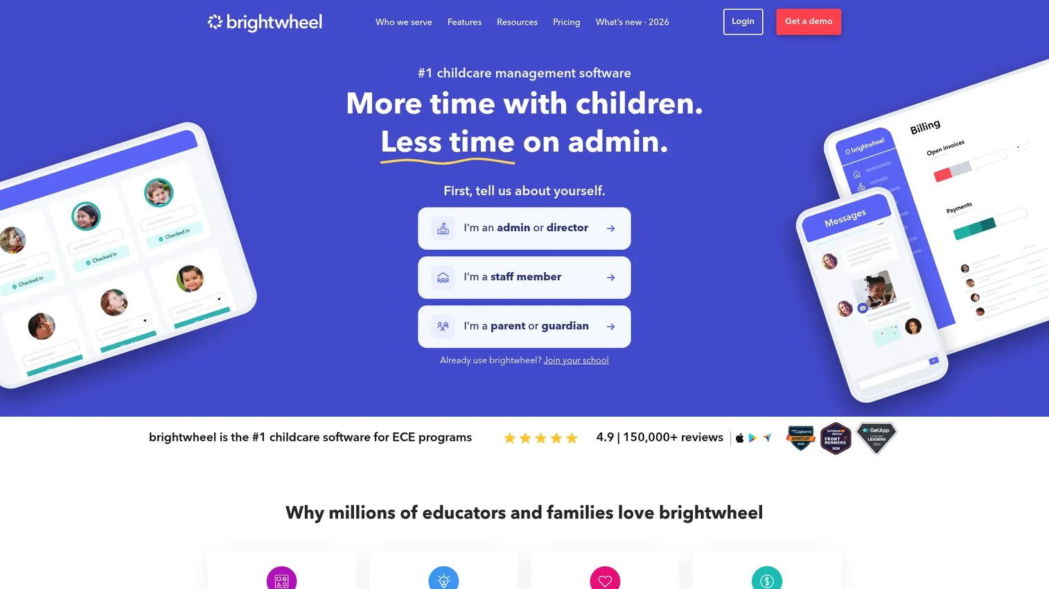 Brightwheel daycare management software homepage