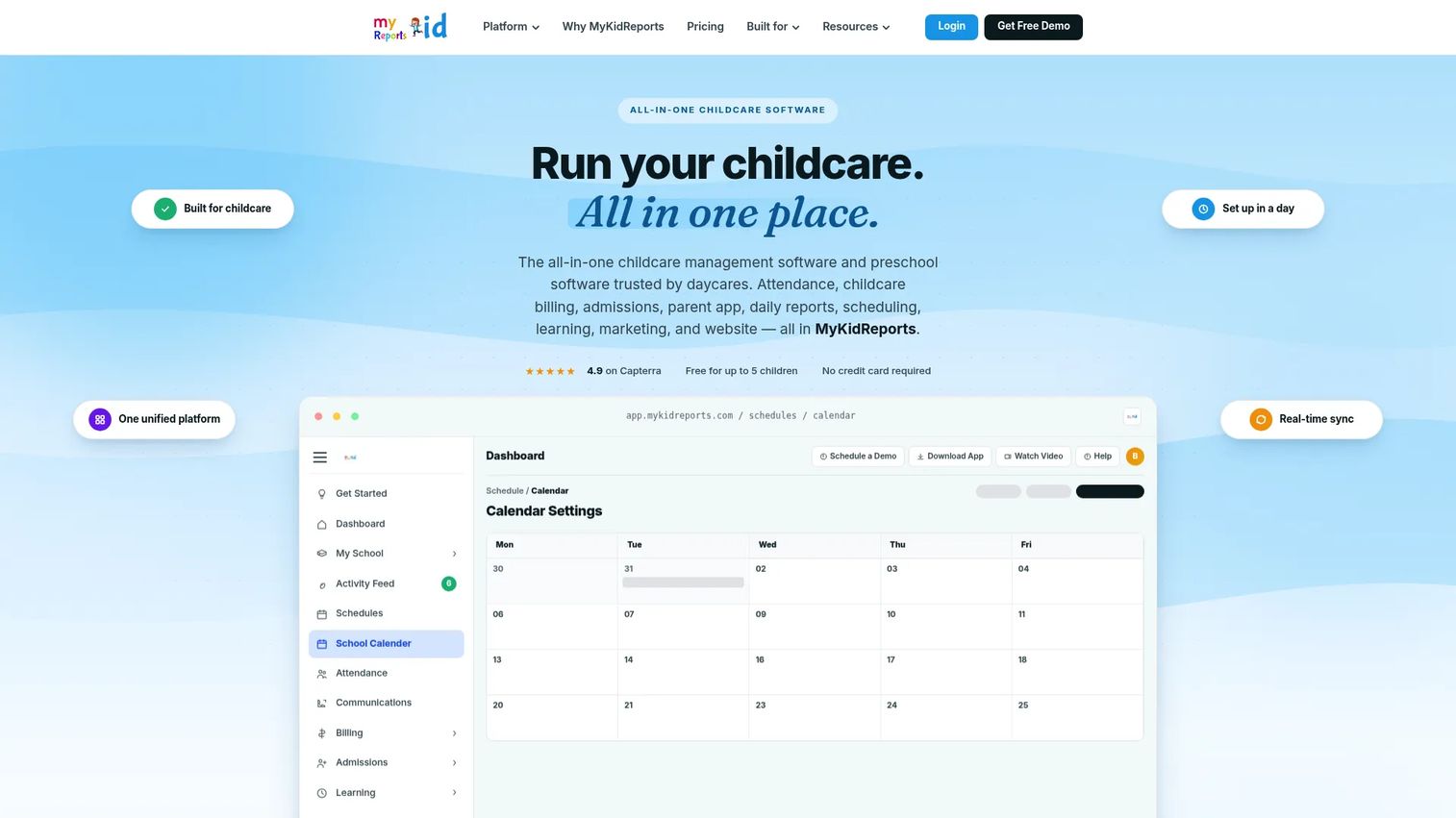 MyKidReports childcare software homepage