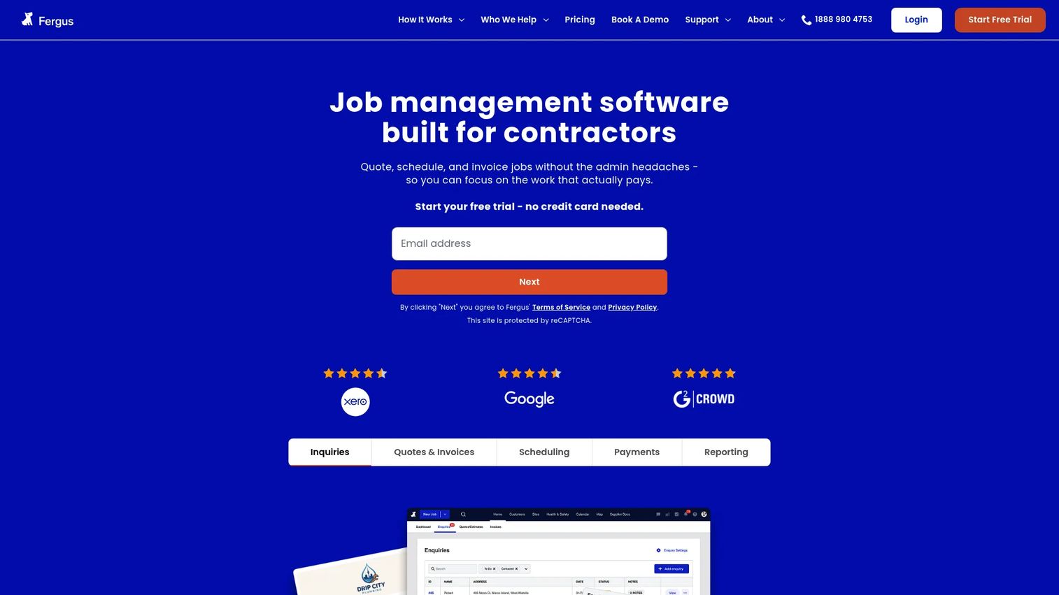 Fergus job management workflow screen