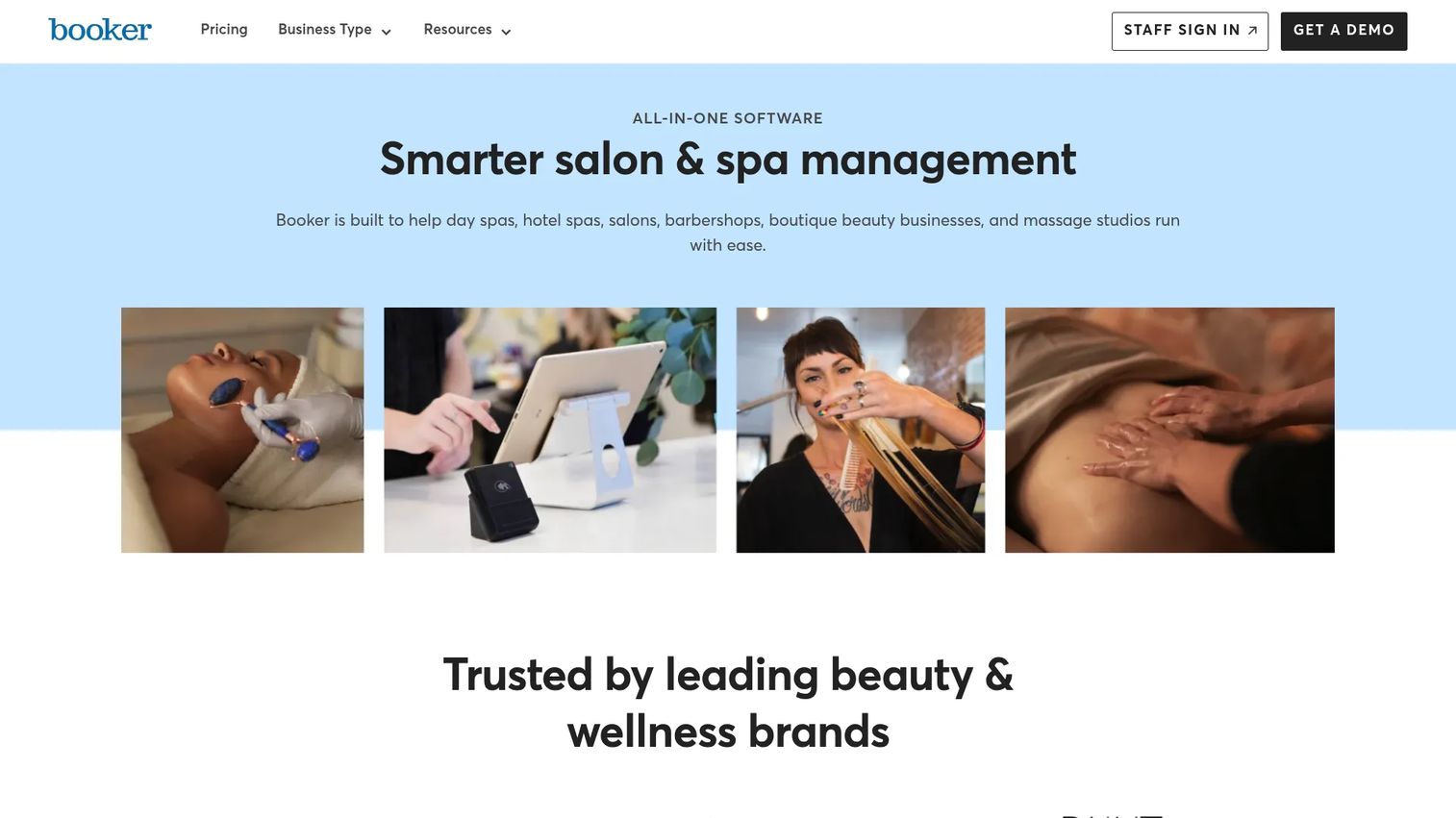 Booker spa and salon management software homepage