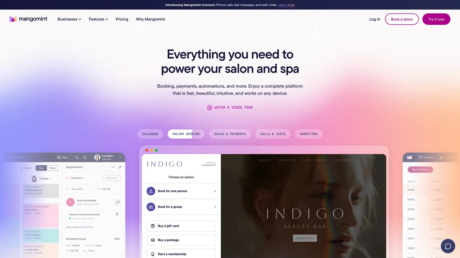 Mangomint salon and spa software homepage