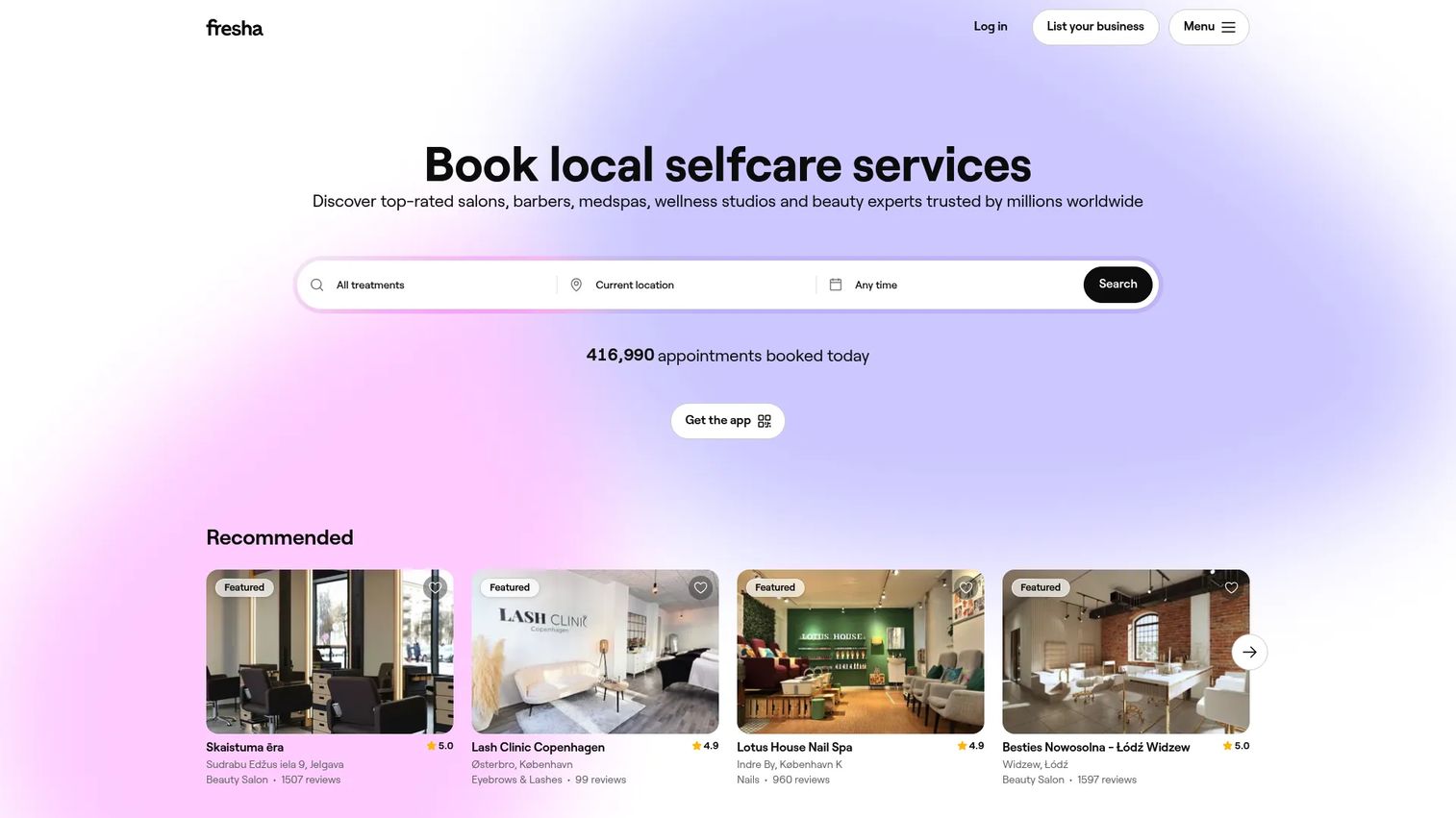 Fresha salon and wellness booking software homepage