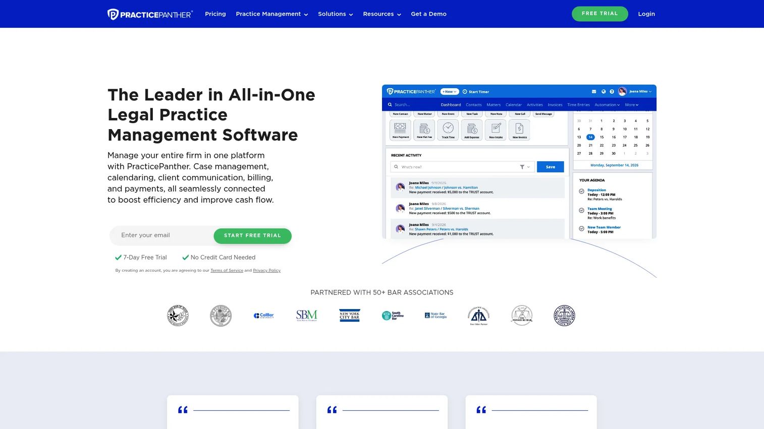 PracticePanther all-in-one law practice management homepage