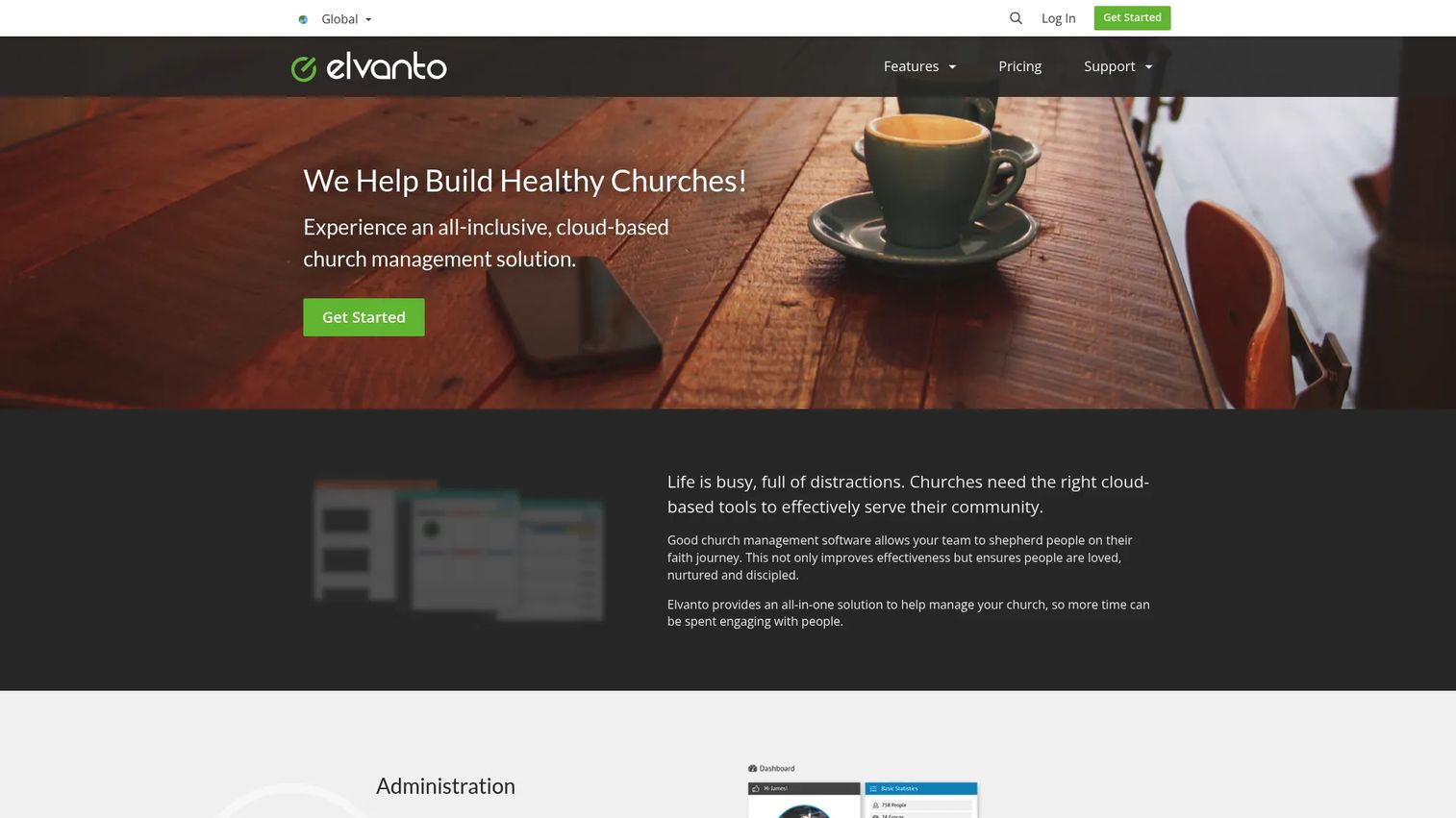 Elvanto church management software homepage