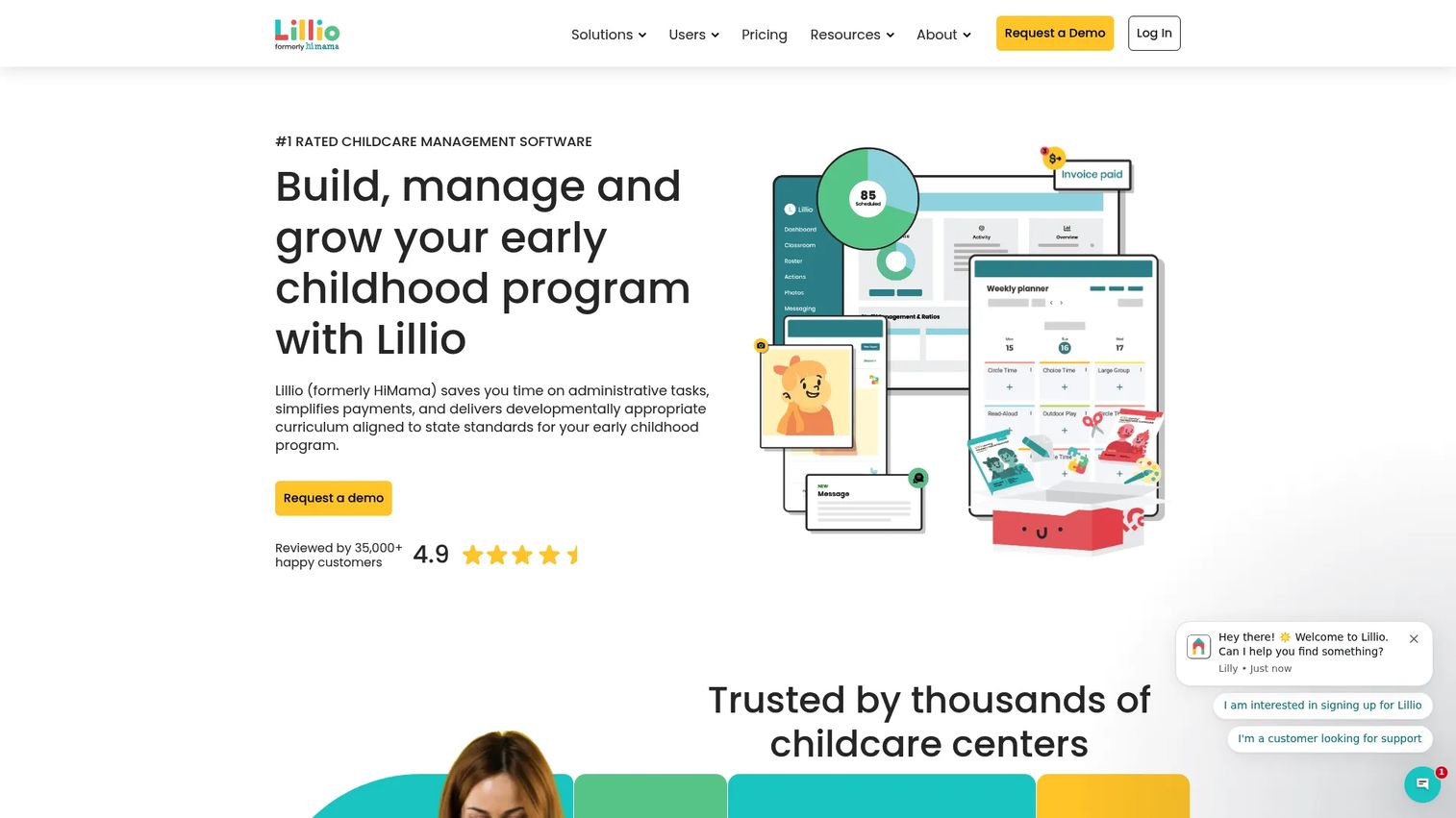 Lillio childcare software homepage