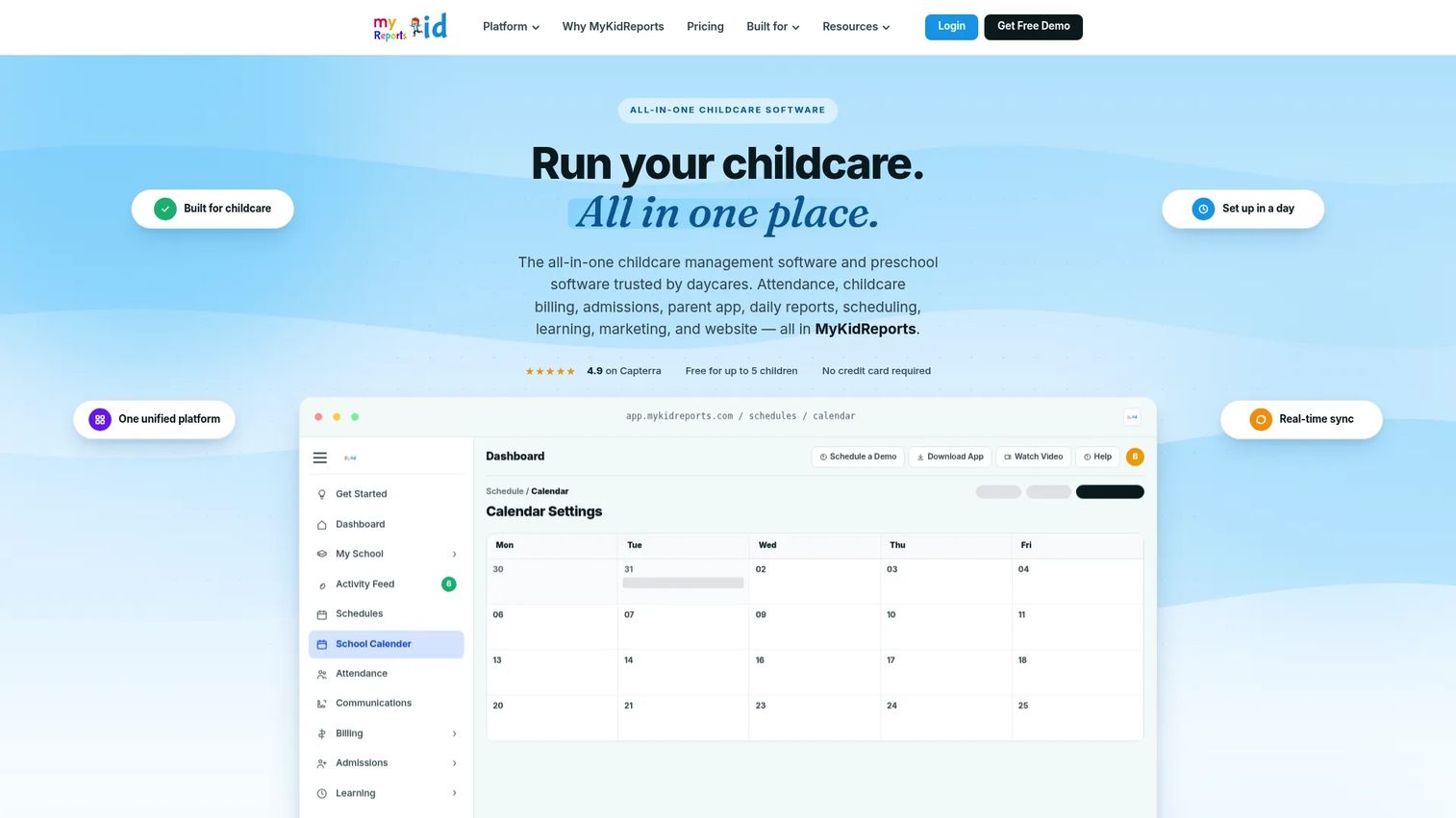 MyKidReports childcare software homepage