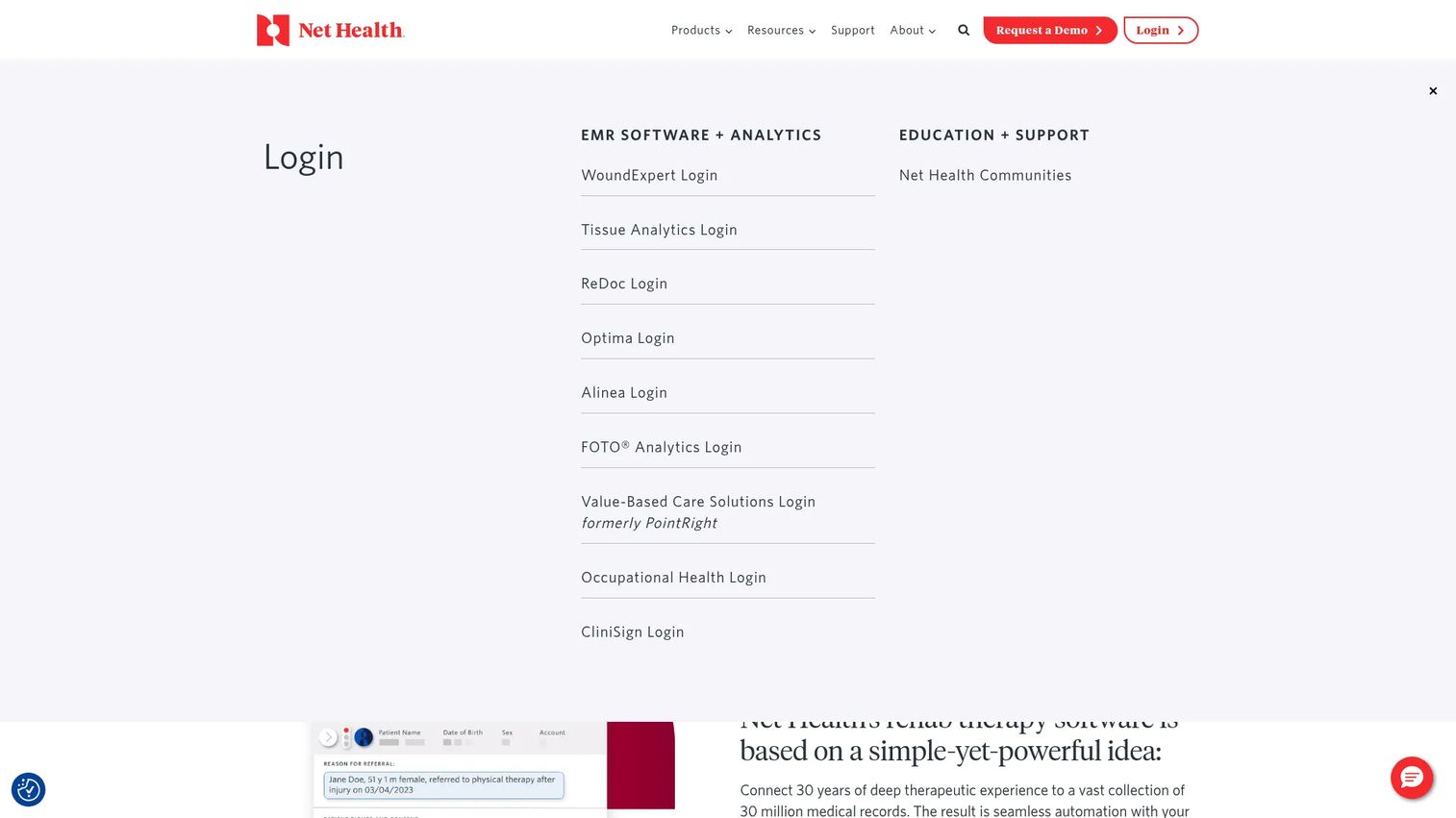 Net Health TherapySource rehab therapy software homepage