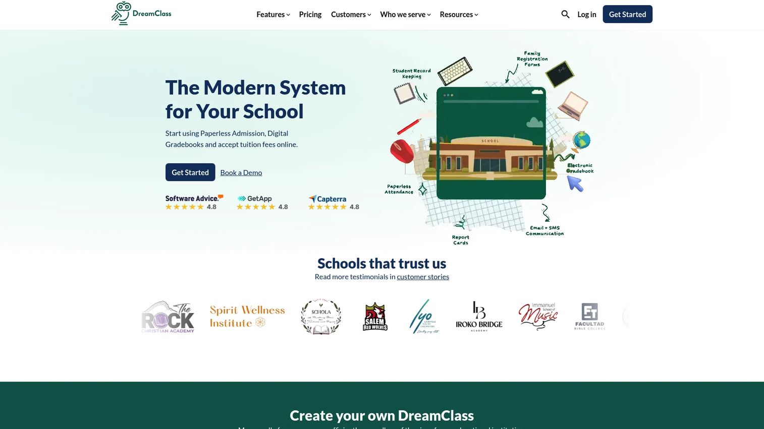 DreamClass cloud school management homepage