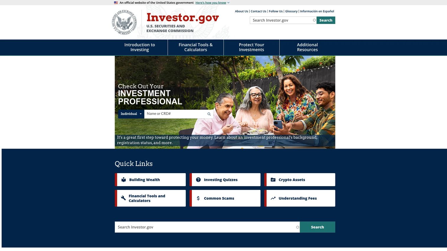 Investor.gov homepage