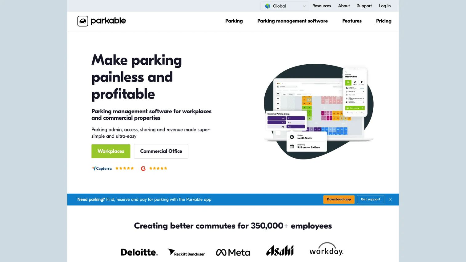 Parkable workplace parking software homepage
