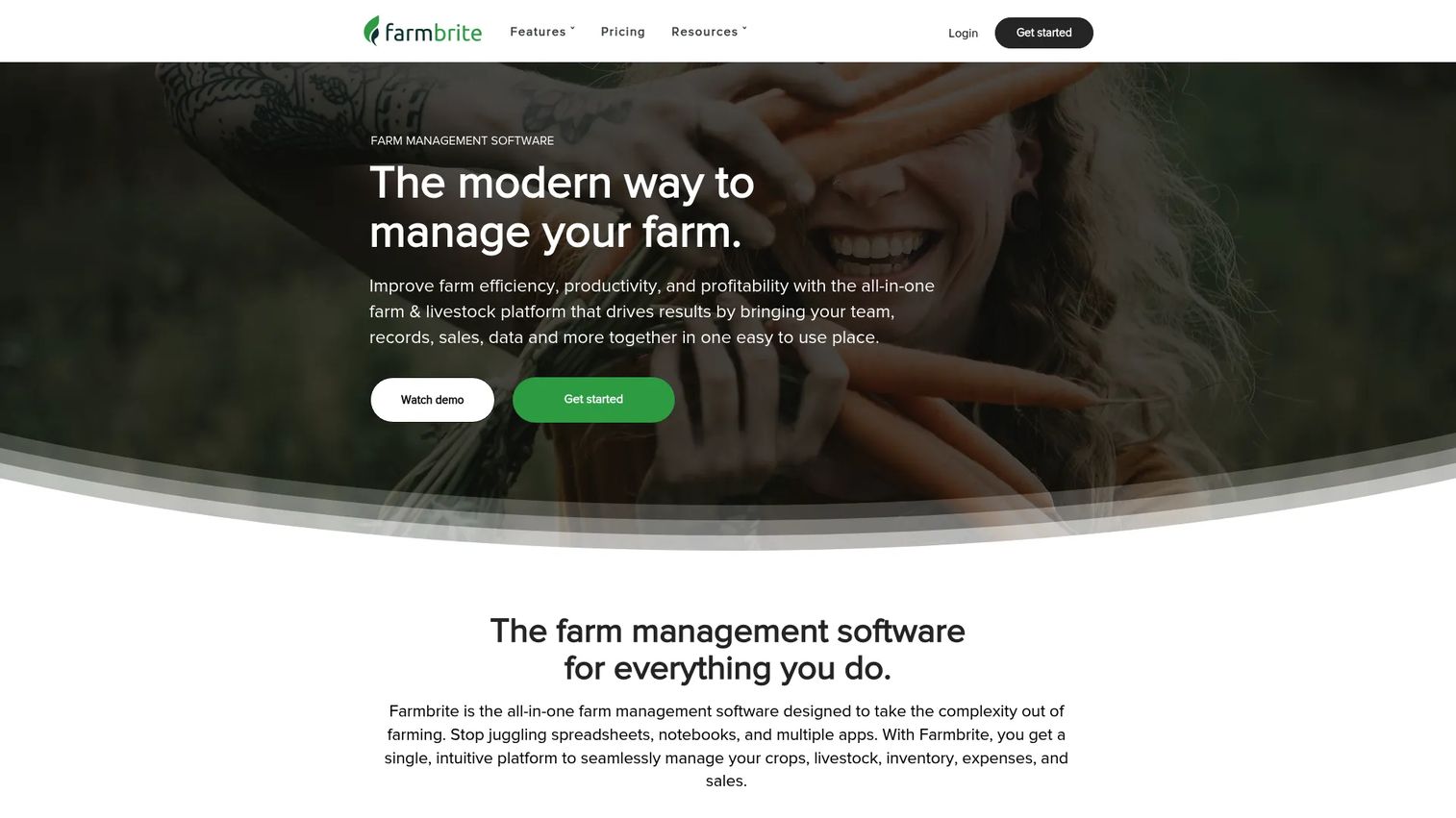 Farmbrite farm management software dashboard showing livestock, crops, and accounting
