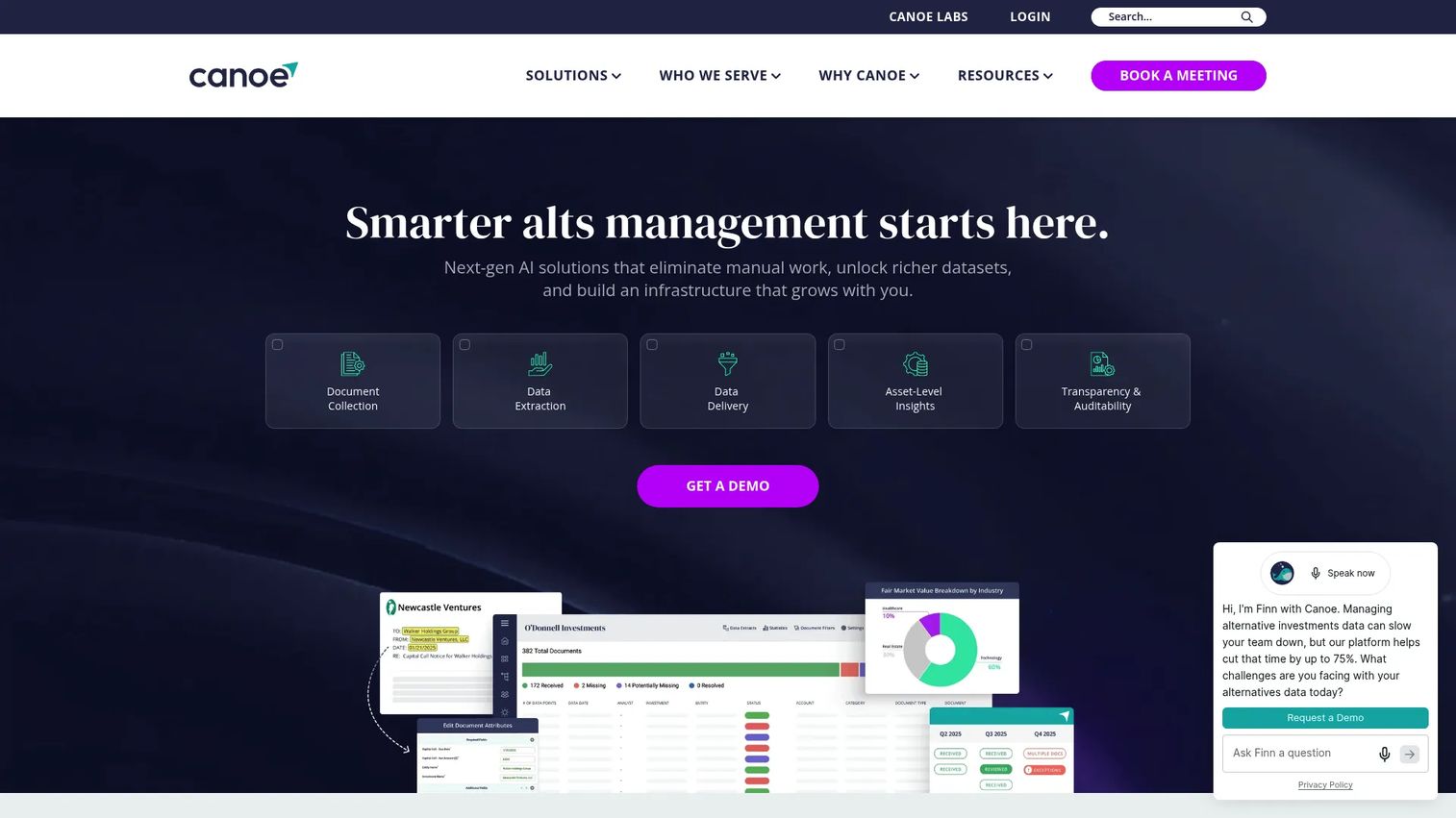 Canoe Intelligence alternative investment data automation platform