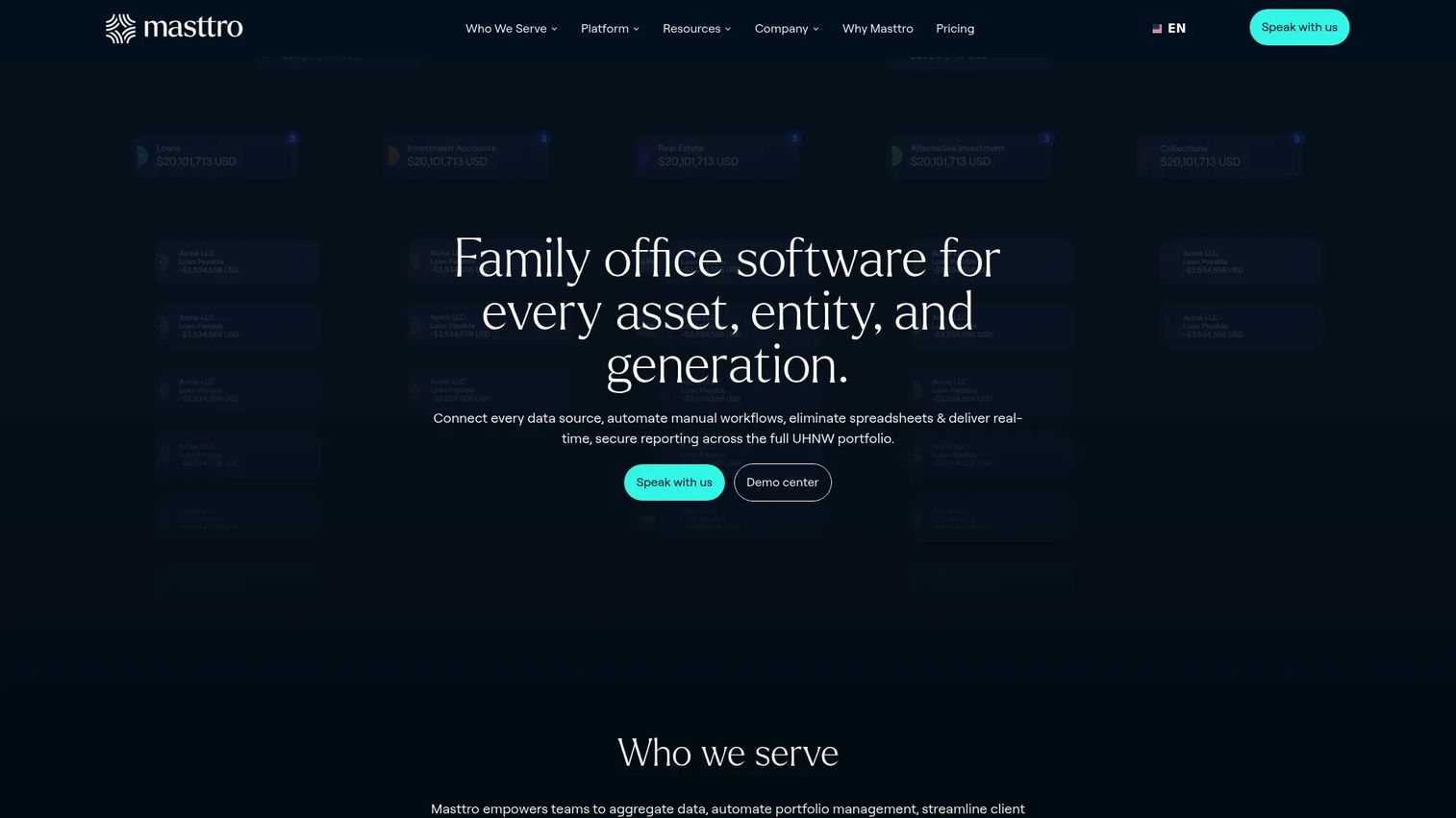 Masttro wealth management platform interface