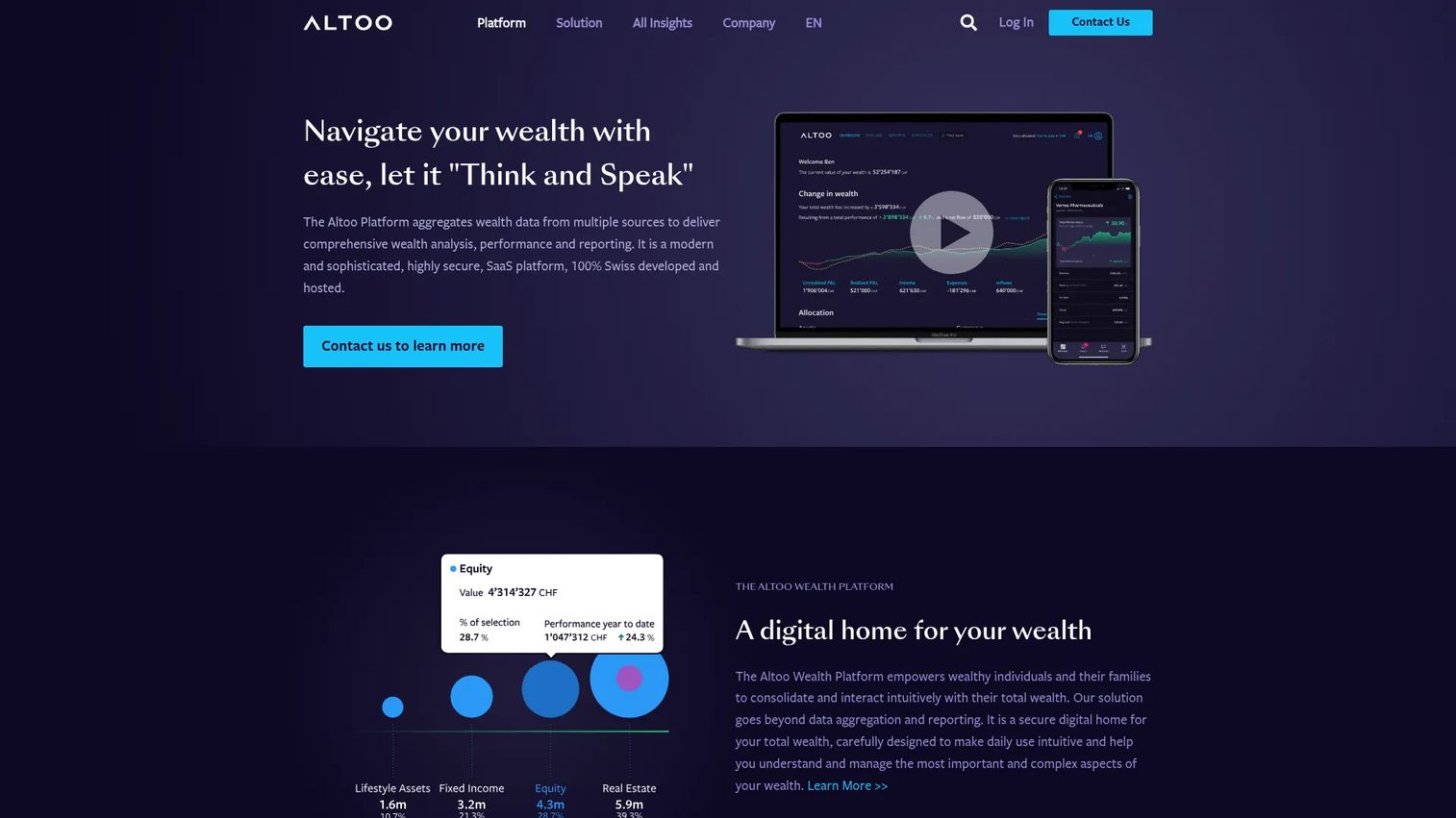 Altoo Swiss wealth management platform dashboard