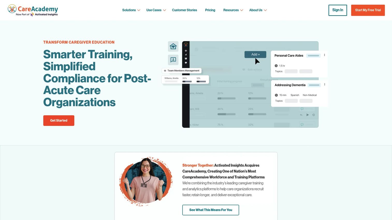 CareAcademy caregiver training platform homepage