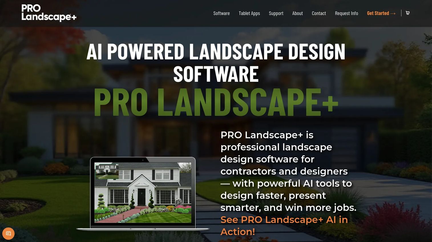 PRO Landscape+ homepage showing landscape design software for professionals