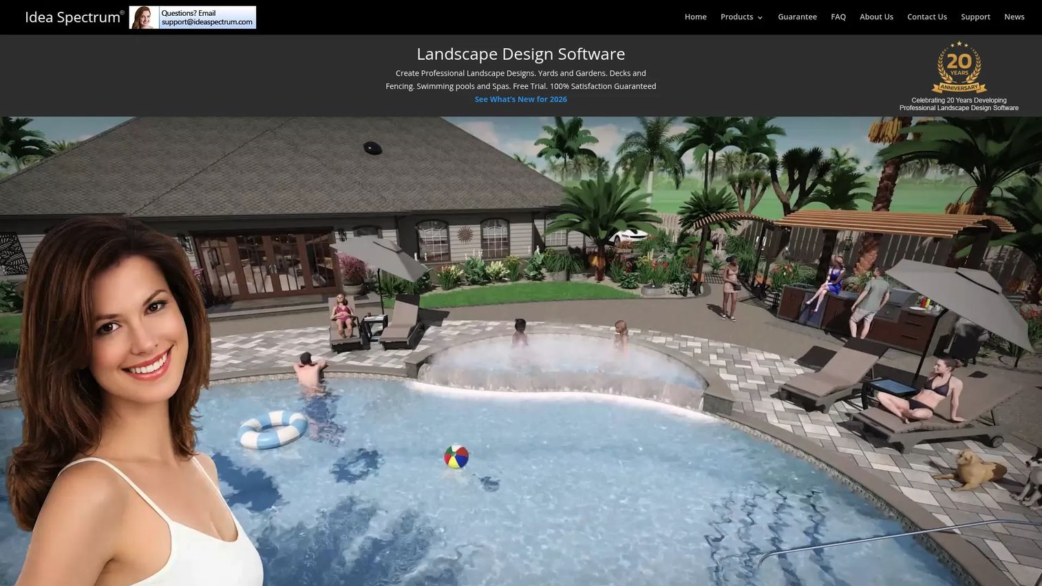Realtime Landscaping Architect homepage showing professional 2D and 3D landscape design software