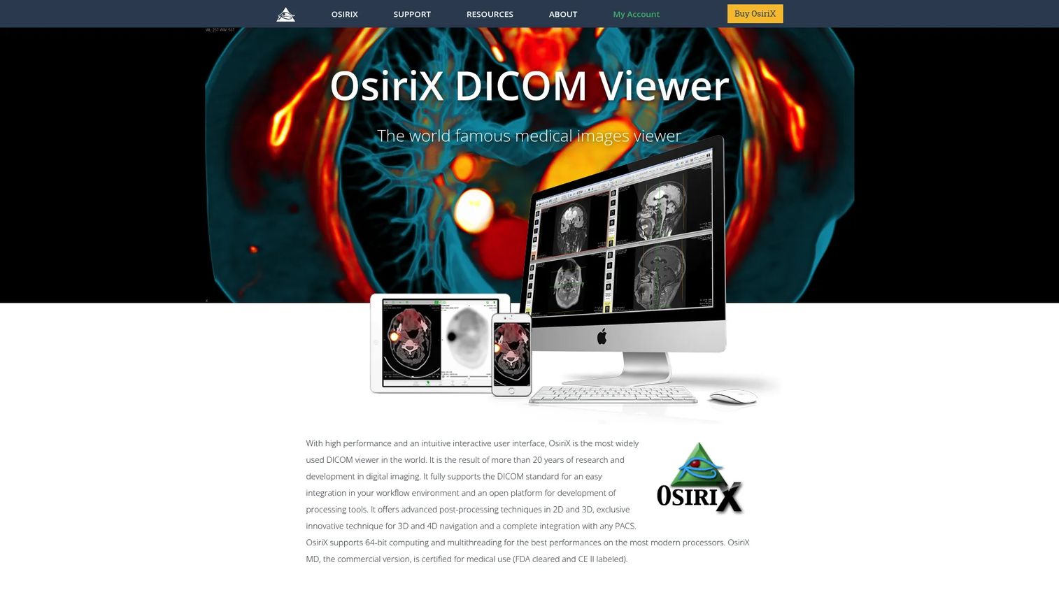 OsiriX medical imaging viewer homepage