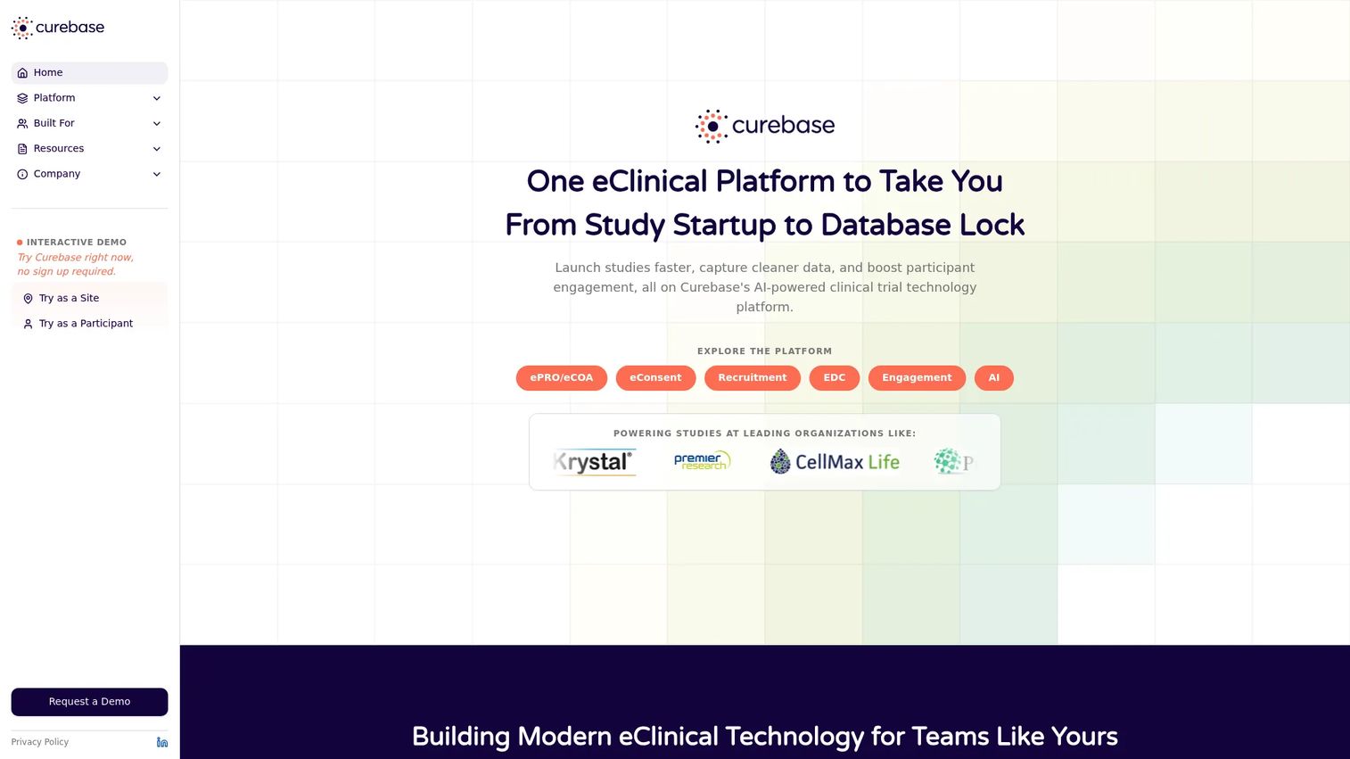 Curebase eClinical platform interface