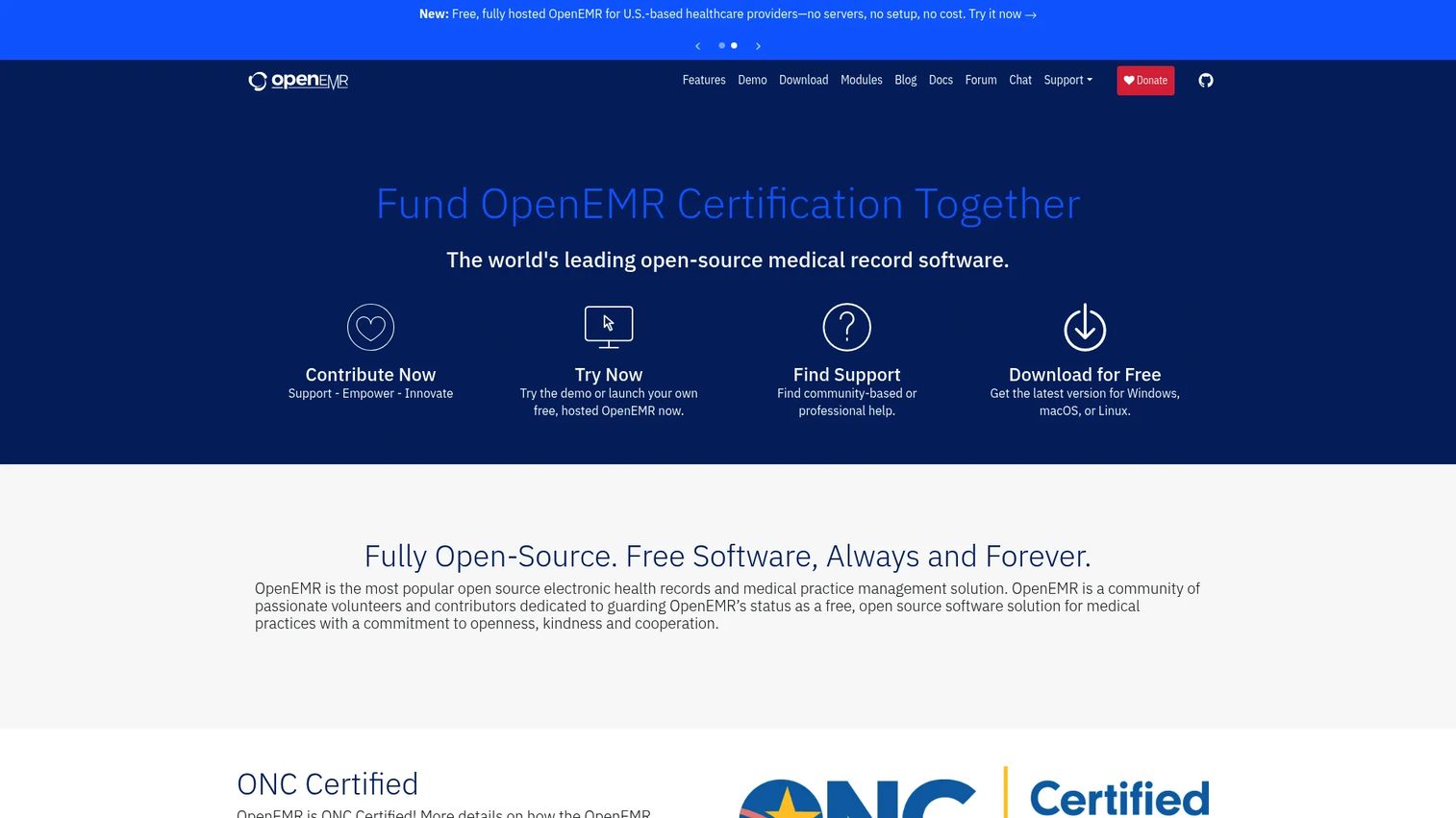 OpenEMR open source electronic health records homepage