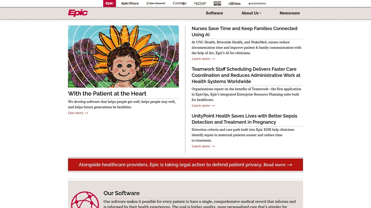 Epic Systems enterprise electronic health record platform homepage