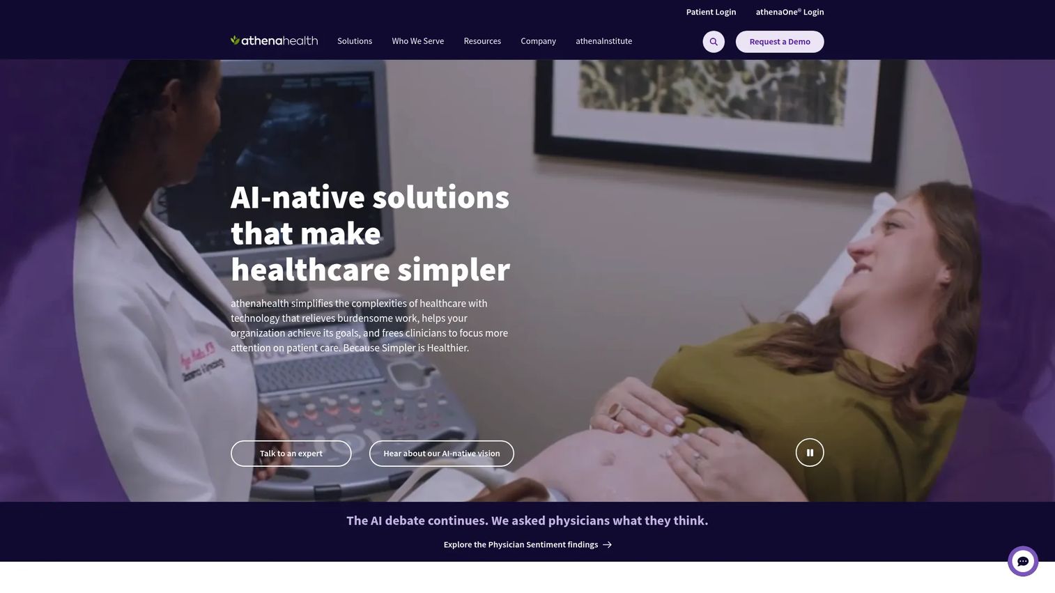 athenahealth AI-native EHR, practice management, and patient engagement platform homepage
