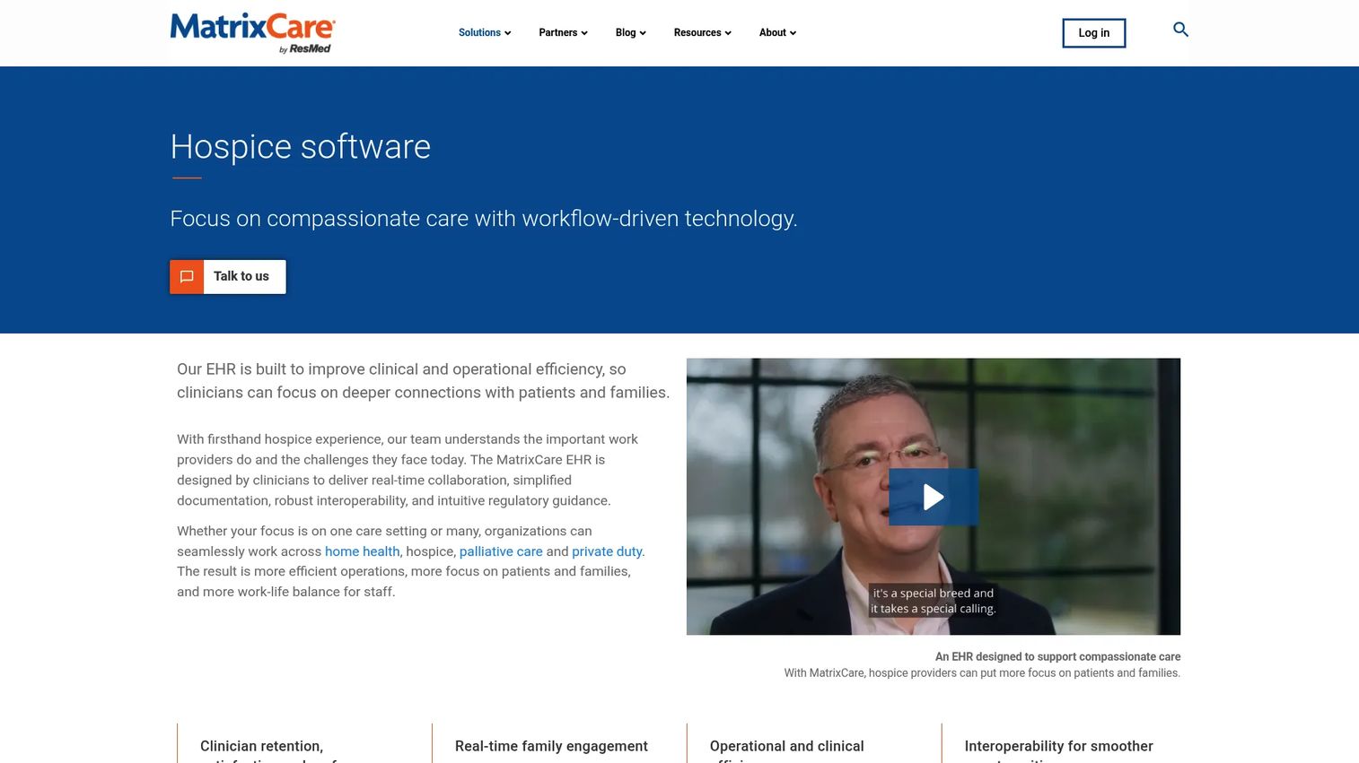 MatrixCare Home Health and Hospice EHR software homepage