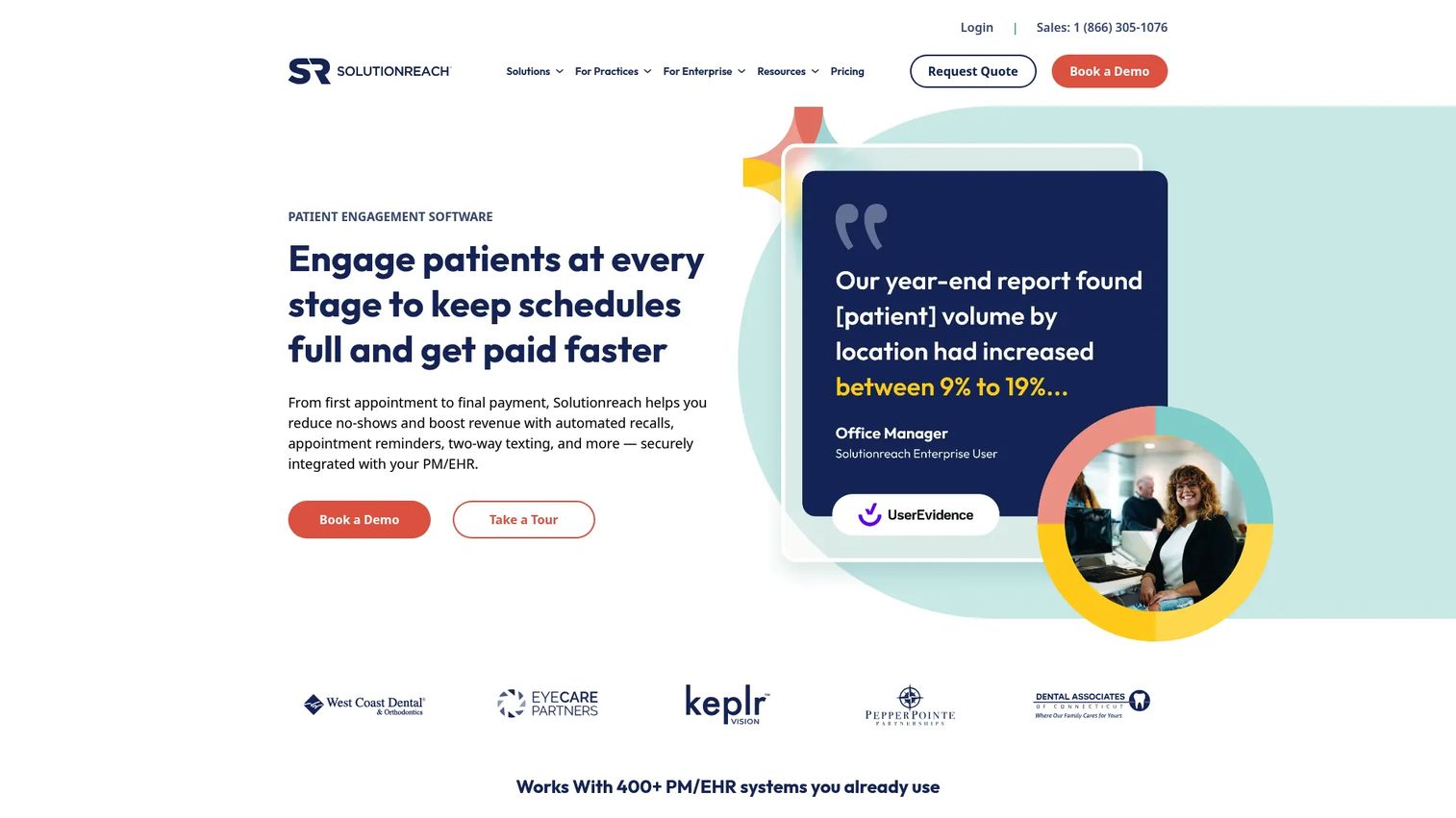 Solutionreach patient communication and scheduling platform homepage