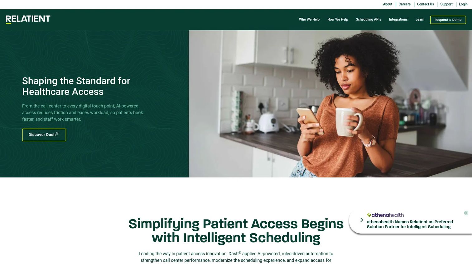 Relatient intelligent patient scheduling platform homepage