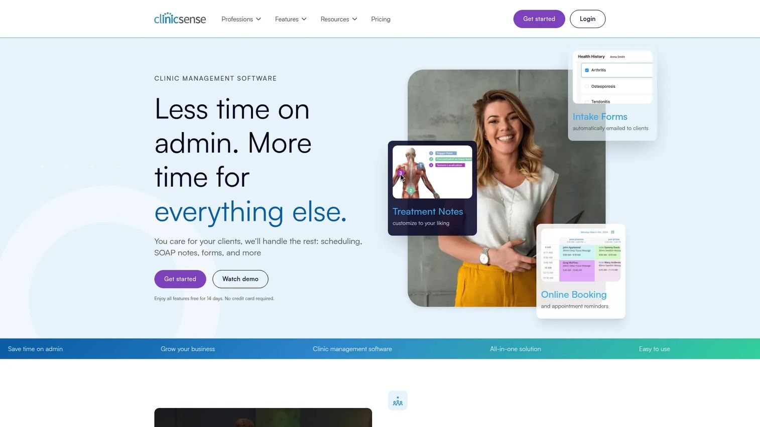 ClinicSense practice management software for clinics homepage